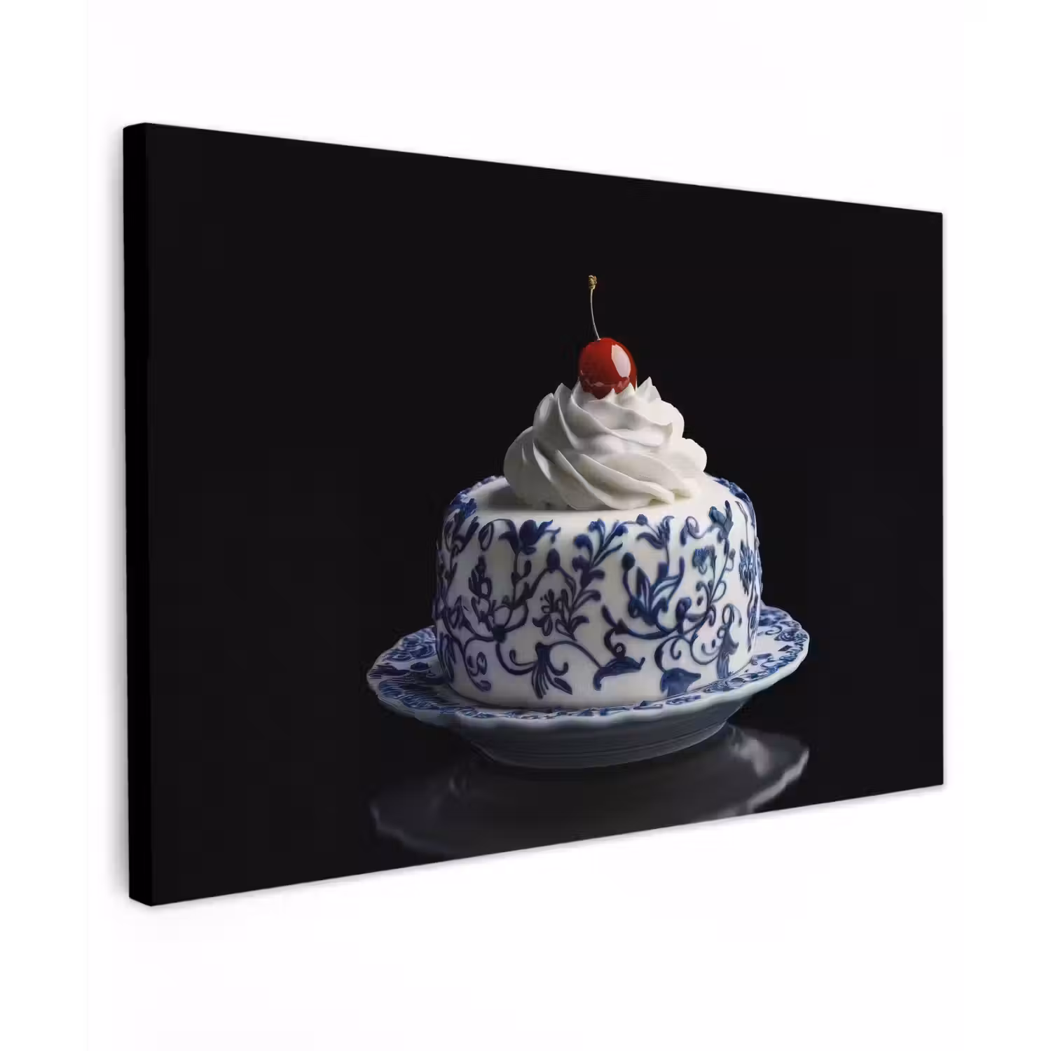 Taart - Slagroom - Kers - Bord - Delfts blauw canvas 2cm klein -z3d