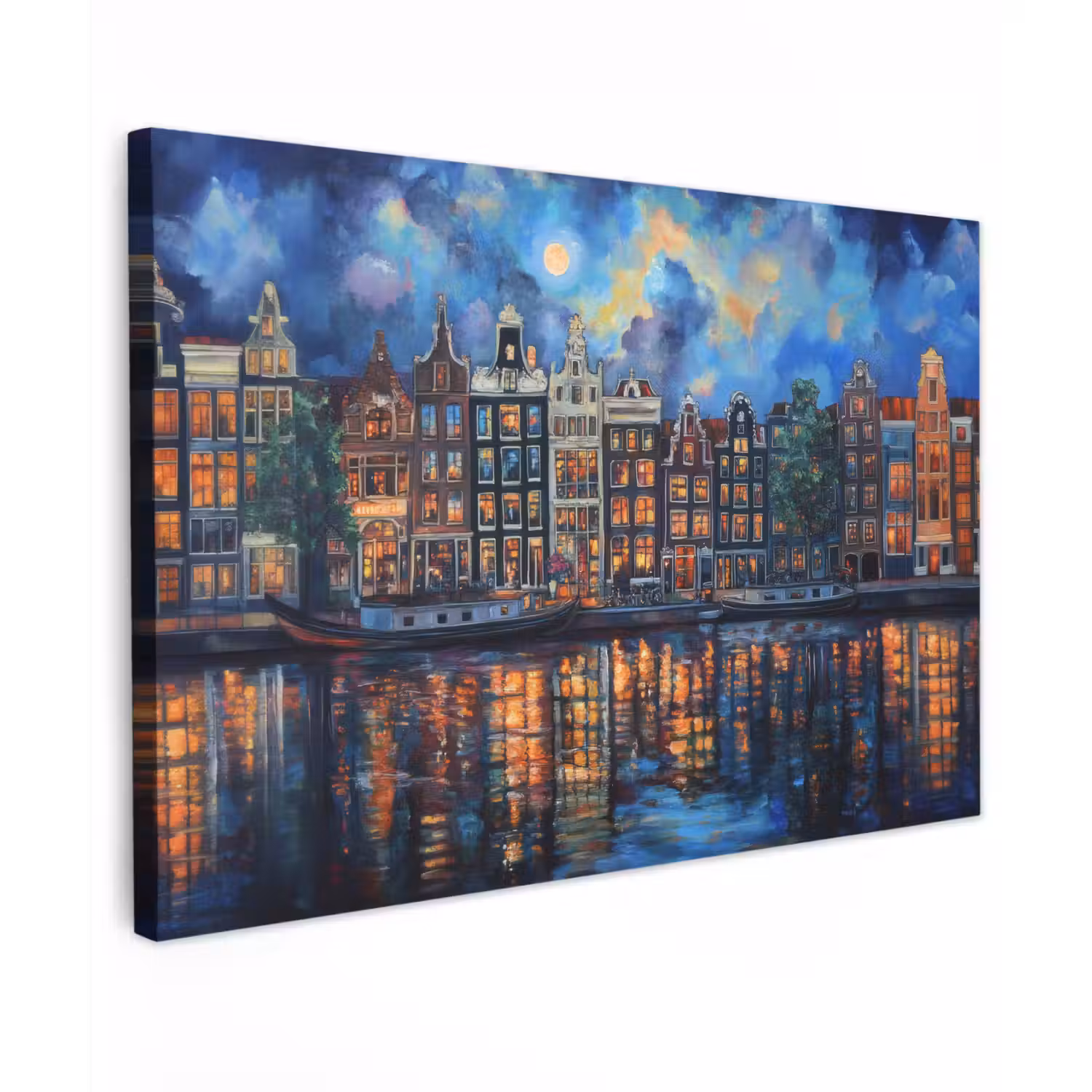 Grachten Amsterdam - Huizen - Stad - Kleurrijk canvas 2cm klein -z3d