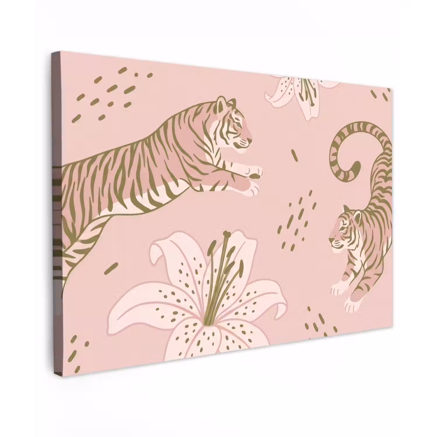 Kat - Springend - Bloemen - Abstract - Roze canvas 2cm klein -z3d