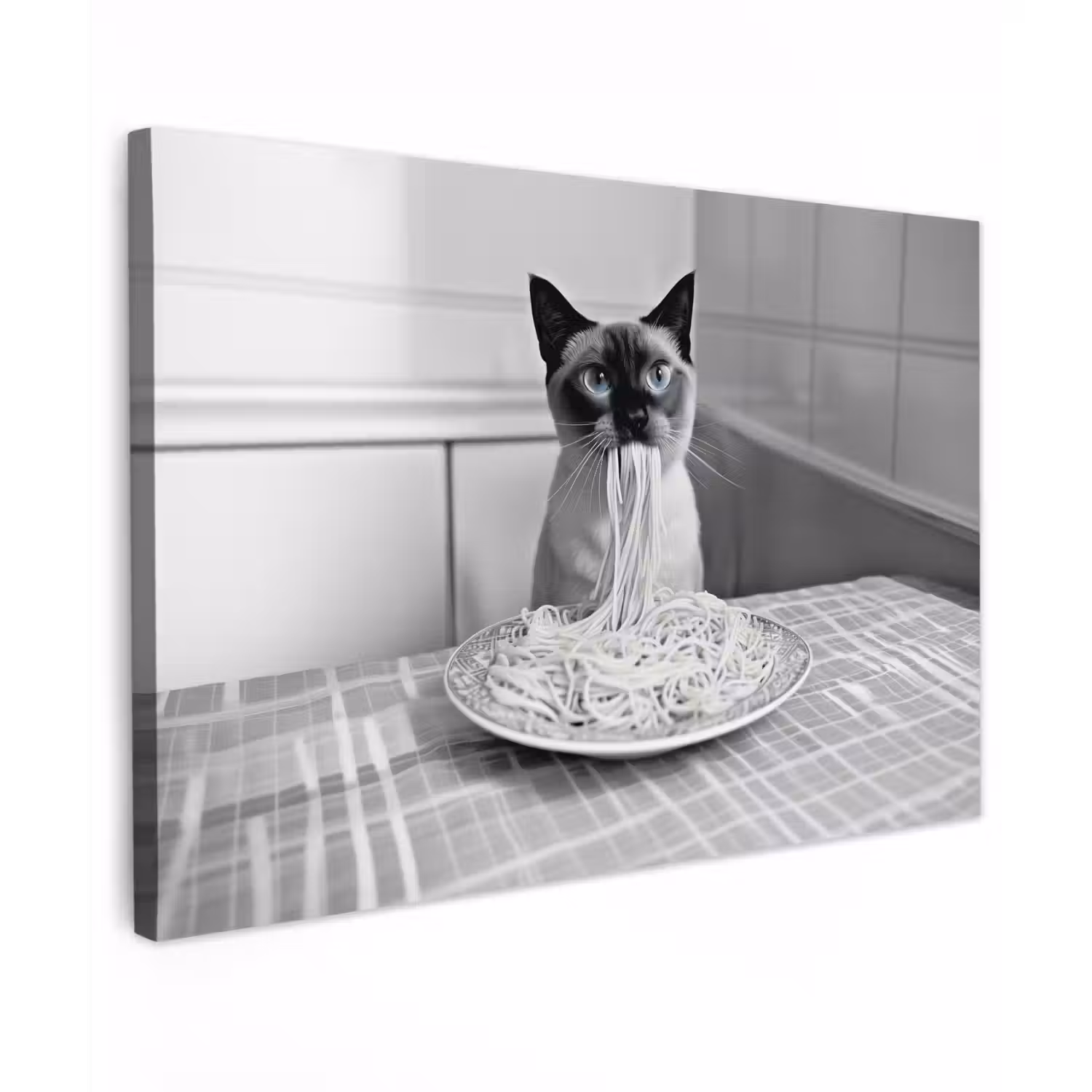 Kat - Siamees - Zwart Wit - Schattig - Dieren canvas 2cm klein -z3d