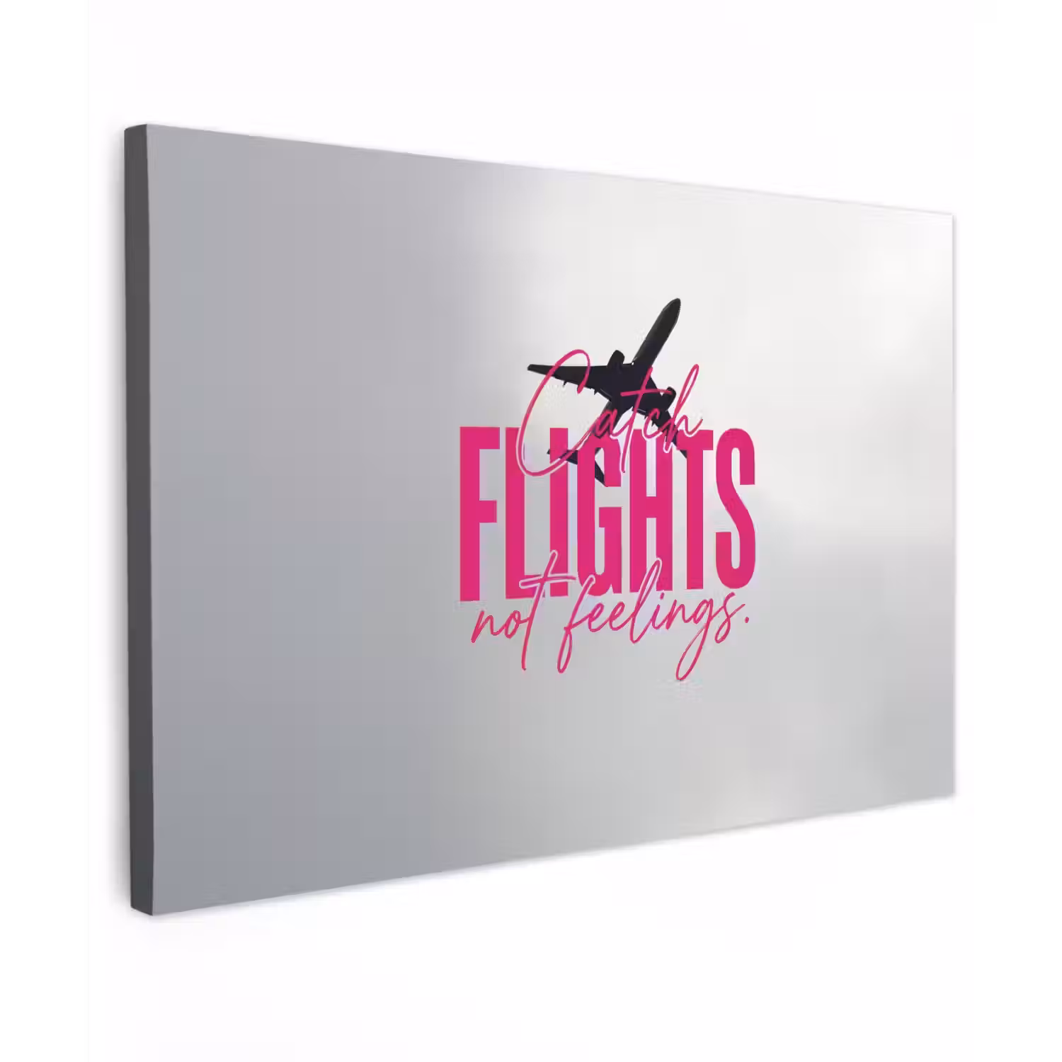 Catch flights not feelings - Vliegtuig - Roze canvas 2cm klein -z3d