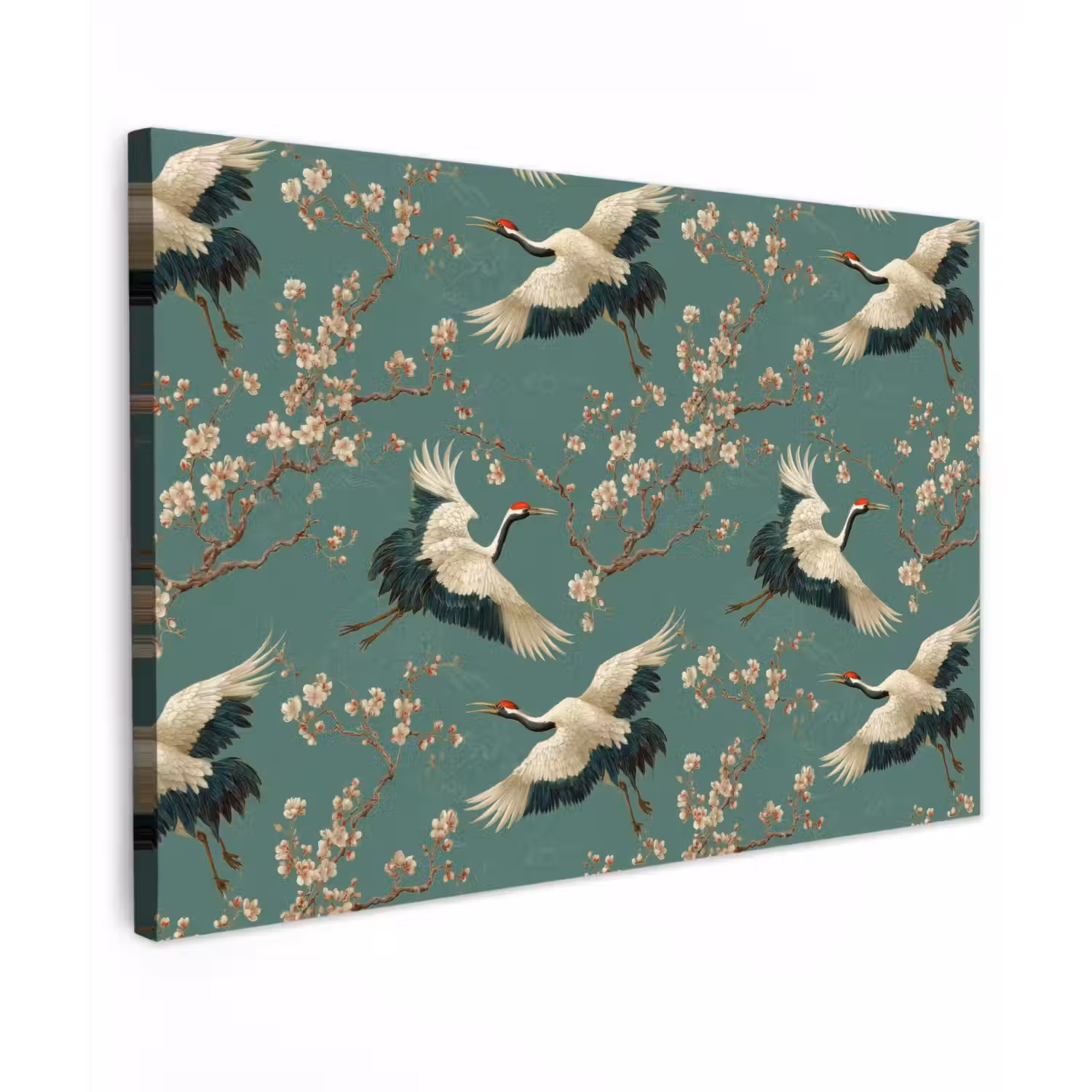 Kersenbloesem - Kraamvogels - Groen canvas 2cm klein 34 -z3d