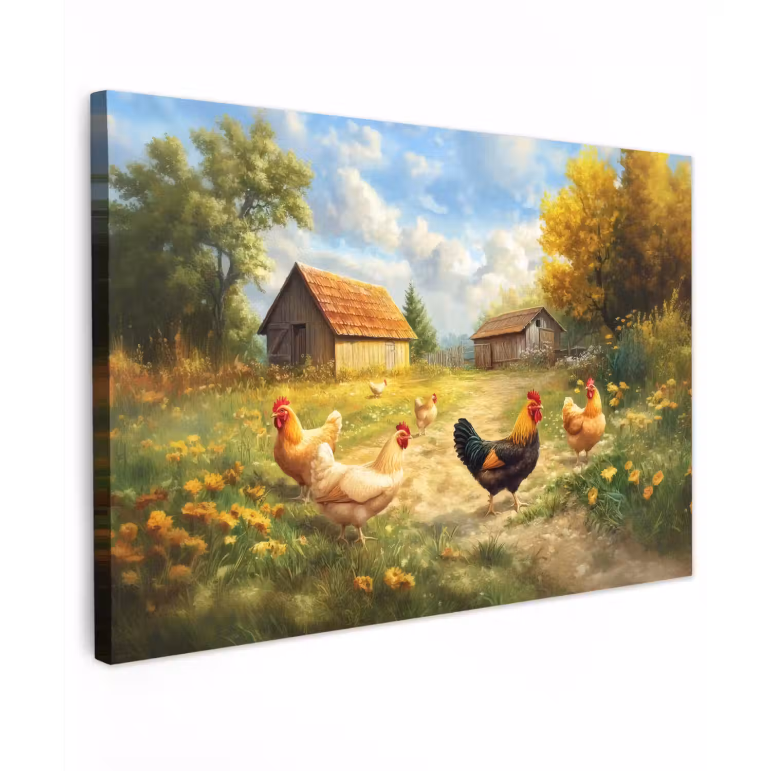 Kippen - Landelijke rust - Natuur canvas 2cm klein -z3d