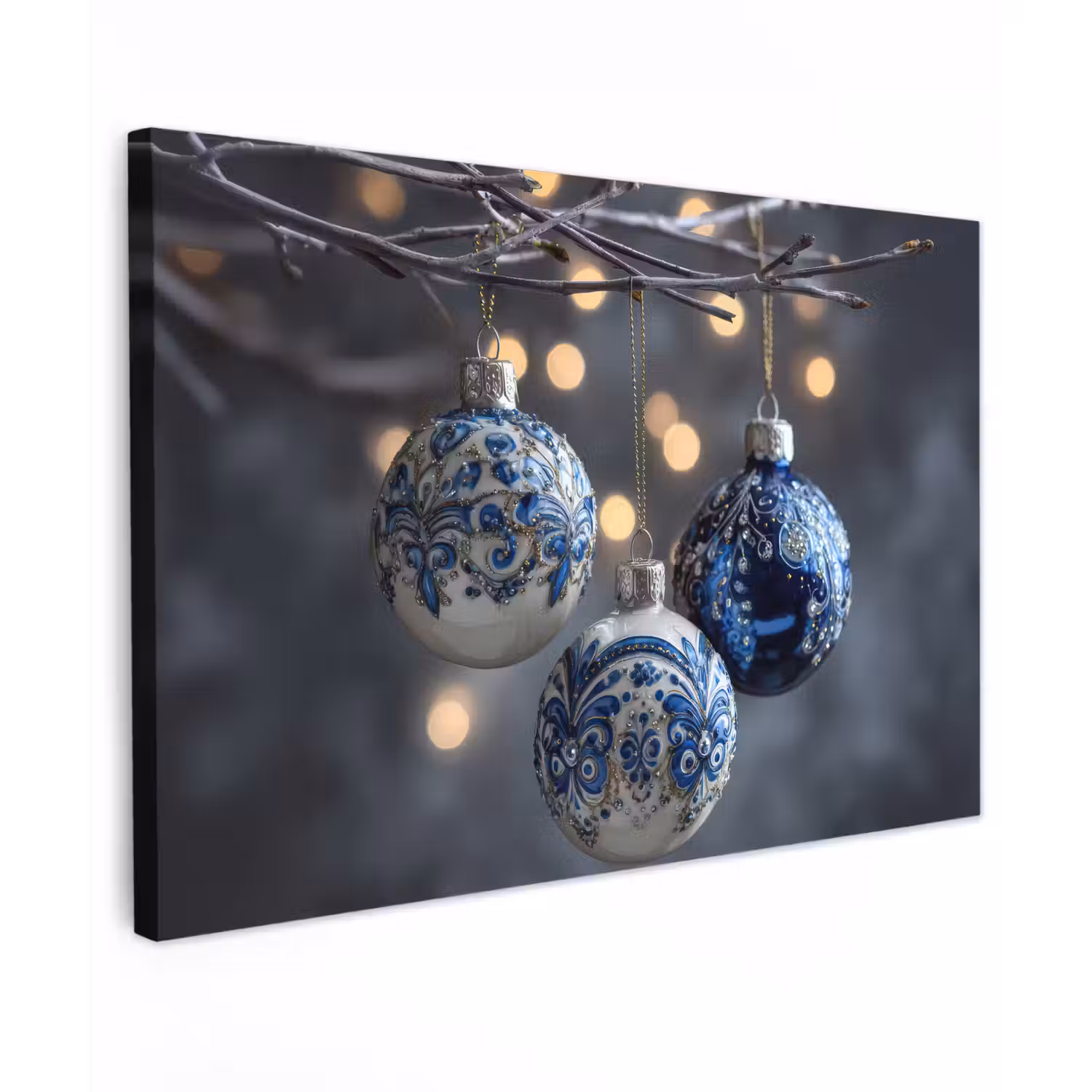 Kerstbal - Versierd - Blauw canvas 2cm klein -z3d