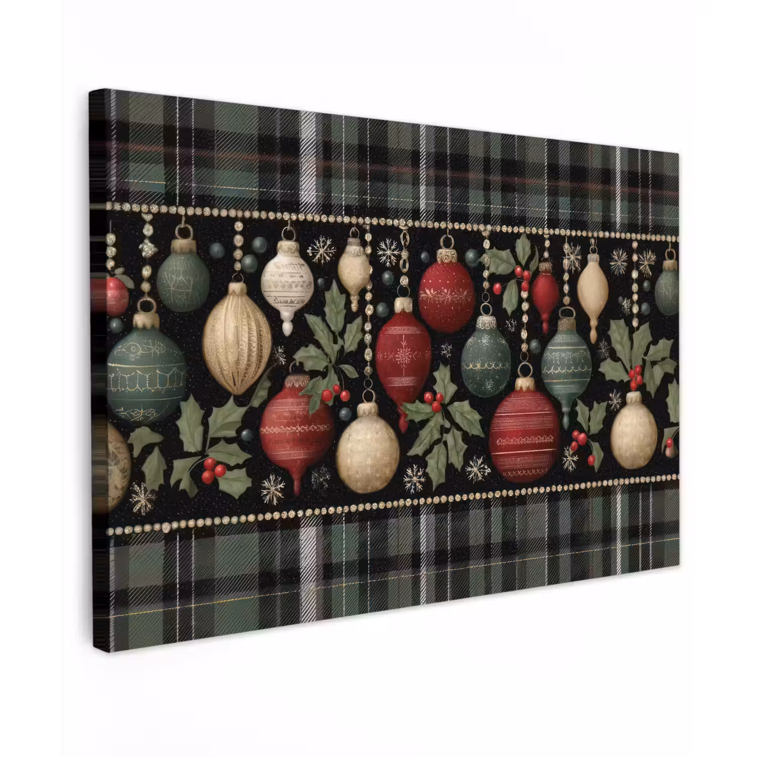 Kerstballen - Rood - Hulsttakken - Patroon canvas 2cm klein -z3d