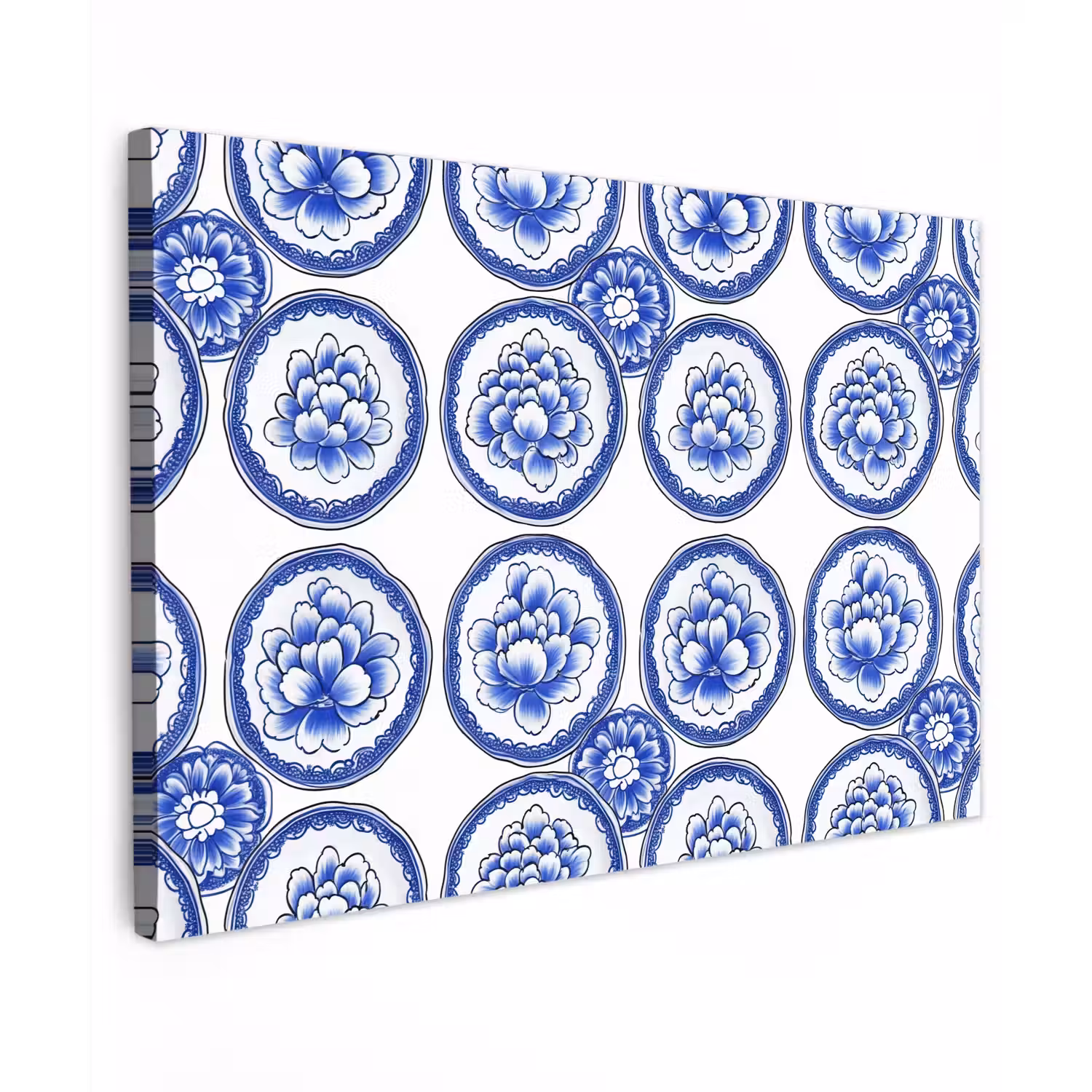 Cirkels - Bloemen - Blauw canvas 2cm klein 34 -z3d