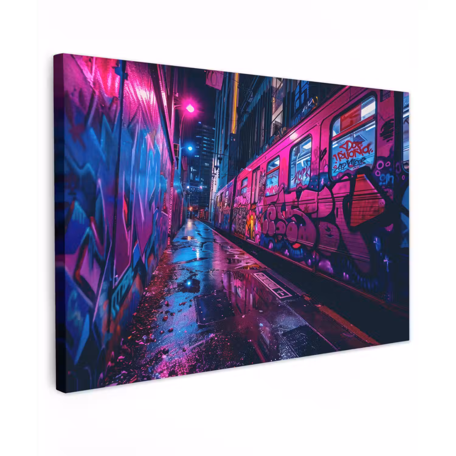 Stad - Neon - Nacht - Roze - Graffiti canvas 2cm klein -z3d