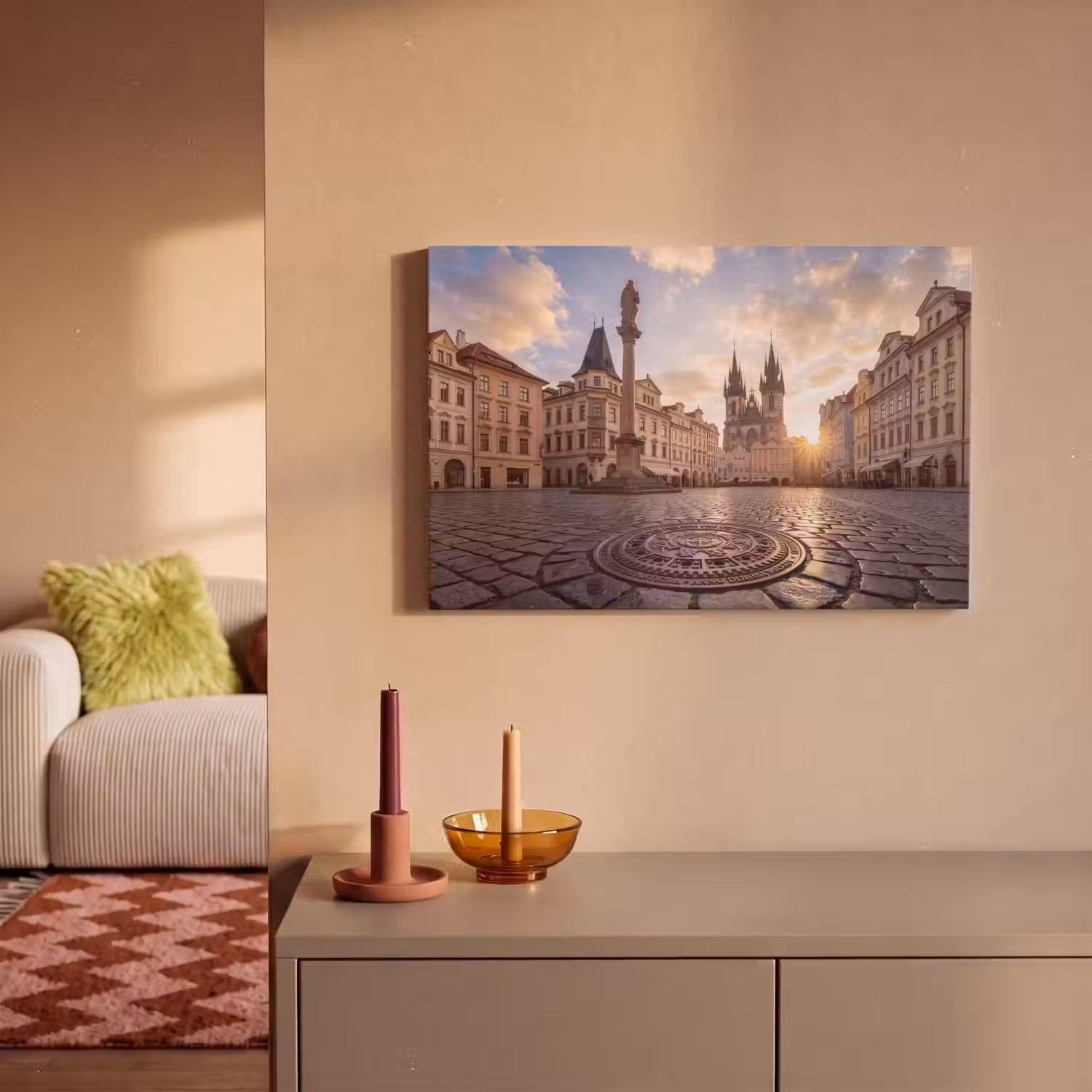 Stad - Praag - Ochtend - Architectuur - Goud canvas 2cm klein -sfeer1