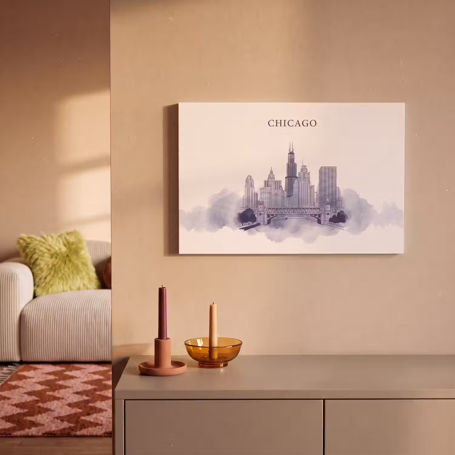 Stad - Skyline - Architectuur - Lijntekening - Blauw canvas 2cm klein -sfeer1