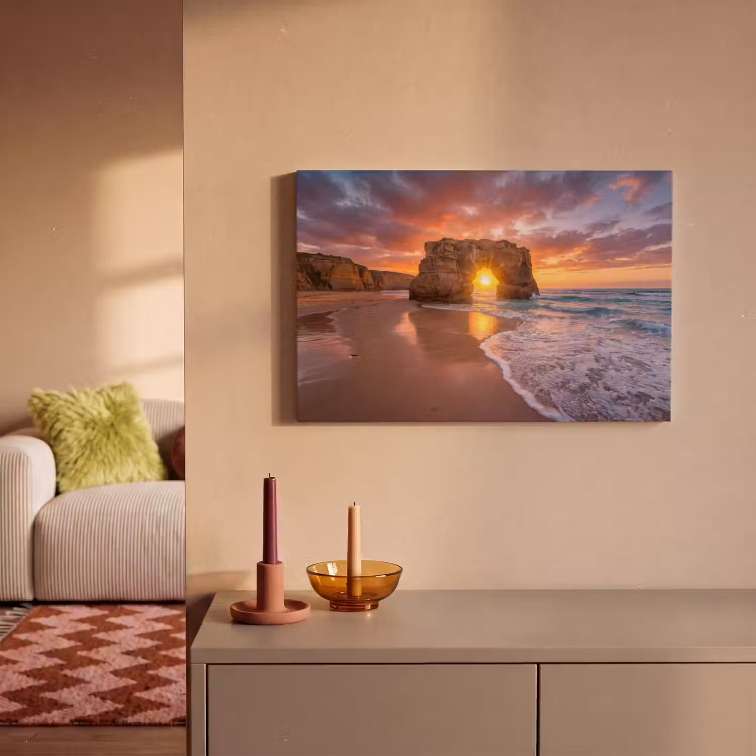 Kust - Rots - Zonsondergang - Zee - Natuur canvas 2cm klein -sfeer1