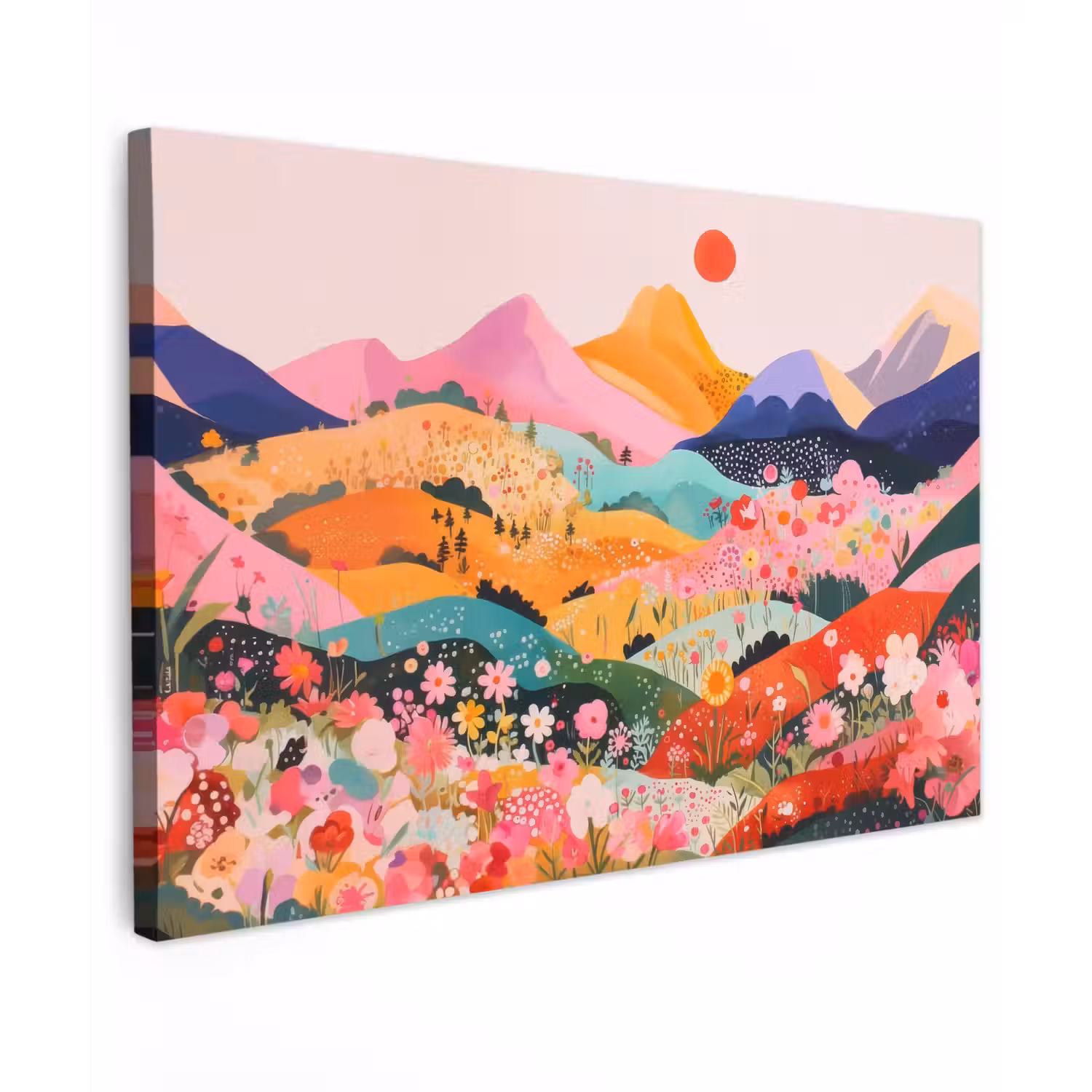 Kleurrijke bloemen - Bergen - Fantasielandschap canvas 2cm klein -z3d
