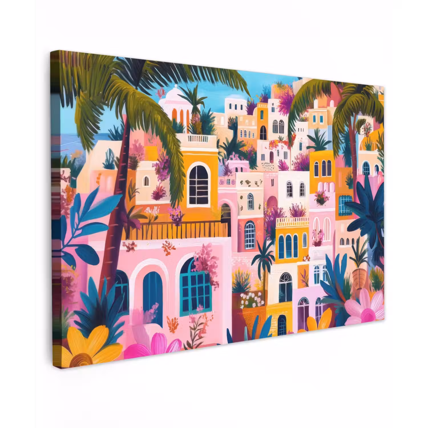 Kleurrijk - Roze - Oranje - Geel - Bloemen canvas 2cm klein -z3d