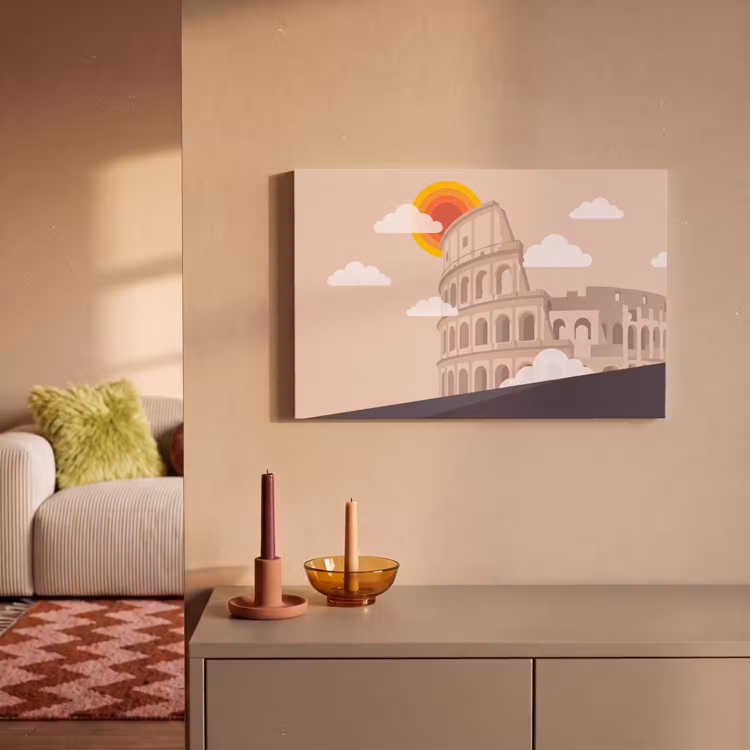 Colosseum - Zonsopgang - Rome - Architectuur - Beige canvas 2cm klein -sfeer1