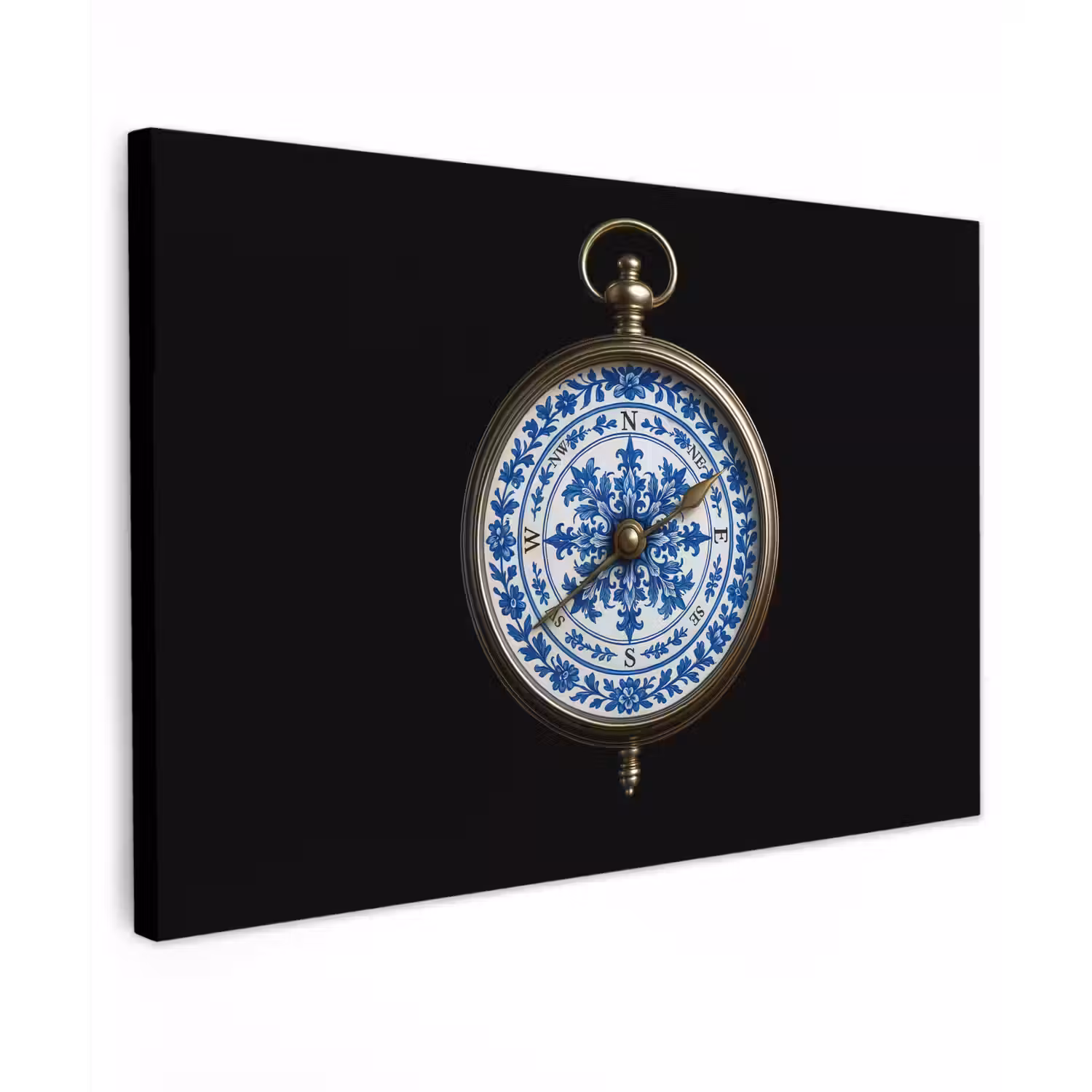 Kompas - Delfts blauw - Zwart canvas 2cm klein -z3d