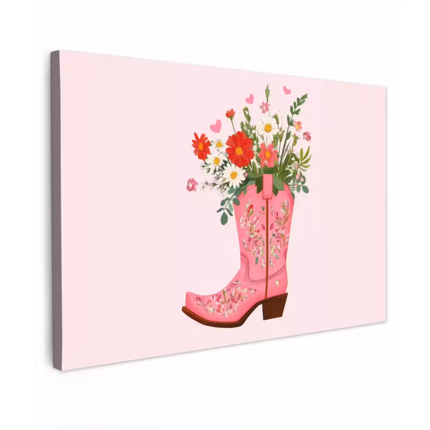Cowboylaarzen - Roze - Boeket - Bloemen canvas 2cm klein -z3d