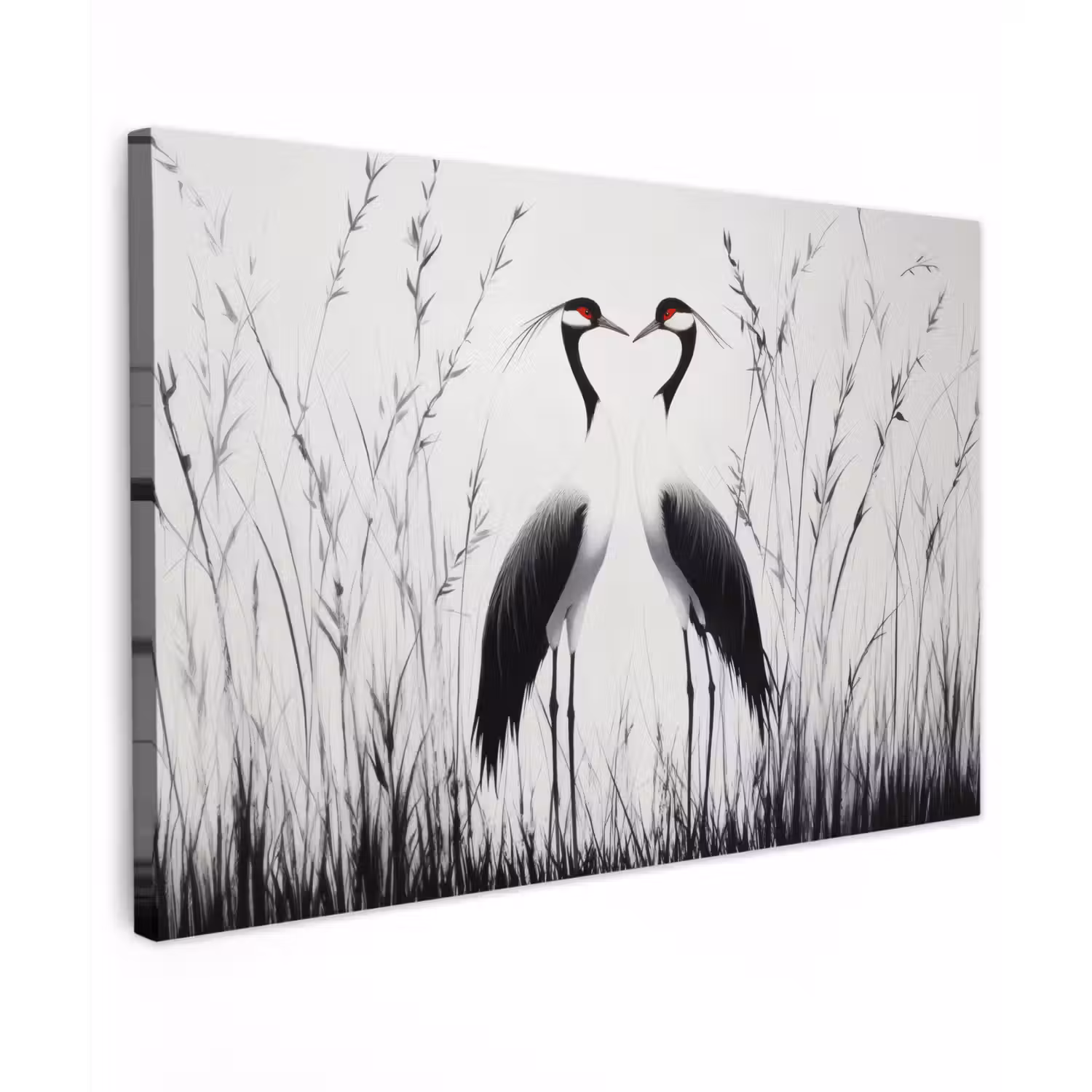 Kraanvogels - Gras - Hartvorm - Zwart canvas 2cm klein -z3d