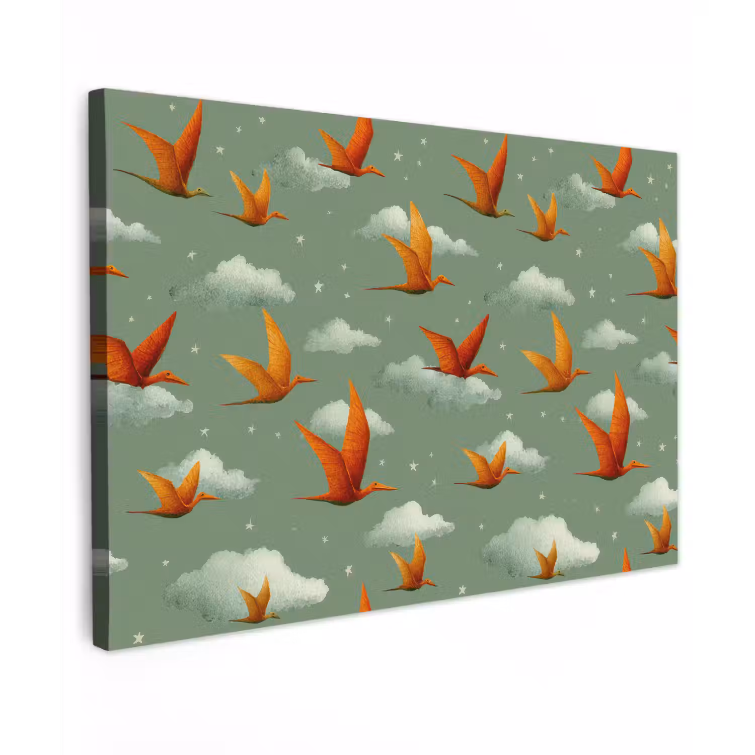 Dinosaurussen - Wolken - Sterren - Oranje canvas 2cm klein -z3d