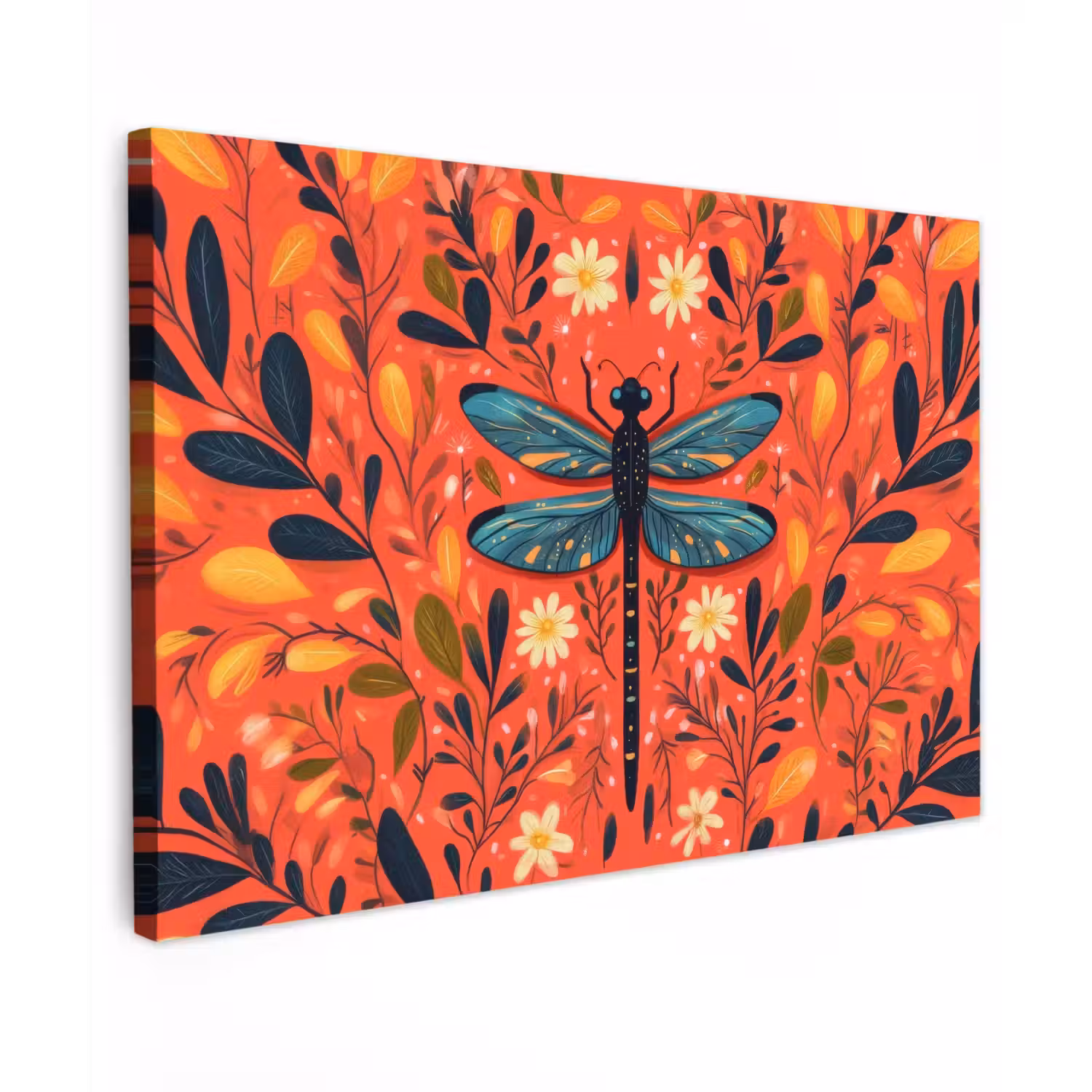 Libel - Blauw - Vleugels - Bladeren canvas 2cm klein -z3d