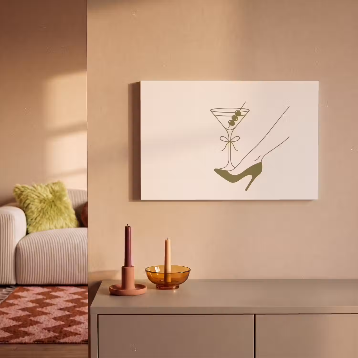Drank - Martini - Hoge hak - Mode - Groen canvas 2cm klein -sfeer1