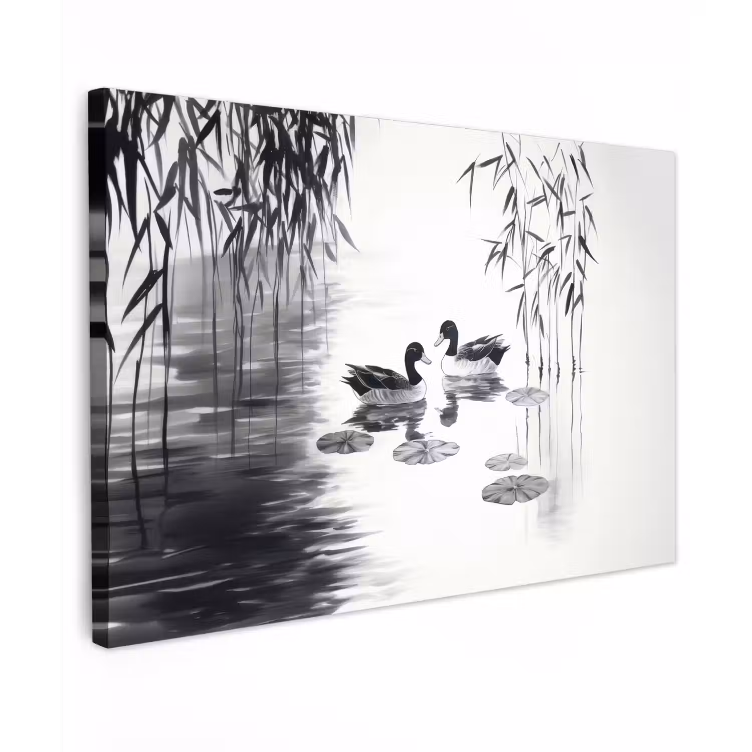 Eenden - Waterlelies - Riet - Zwart canvas 2cm klein -z3d
