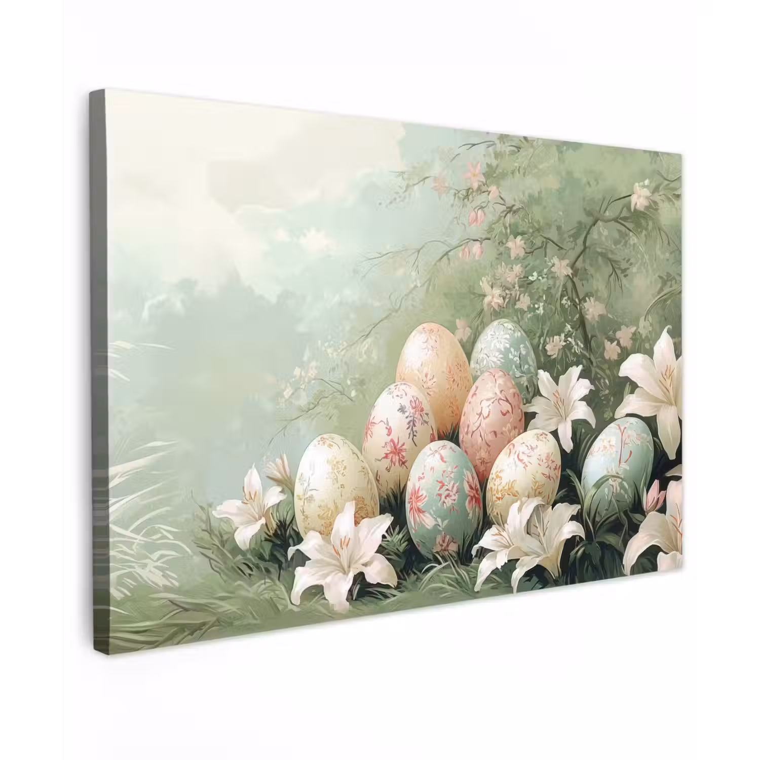 Paaseieren - Pasteltinten - Bloemen canvas 2cm klein -z3d