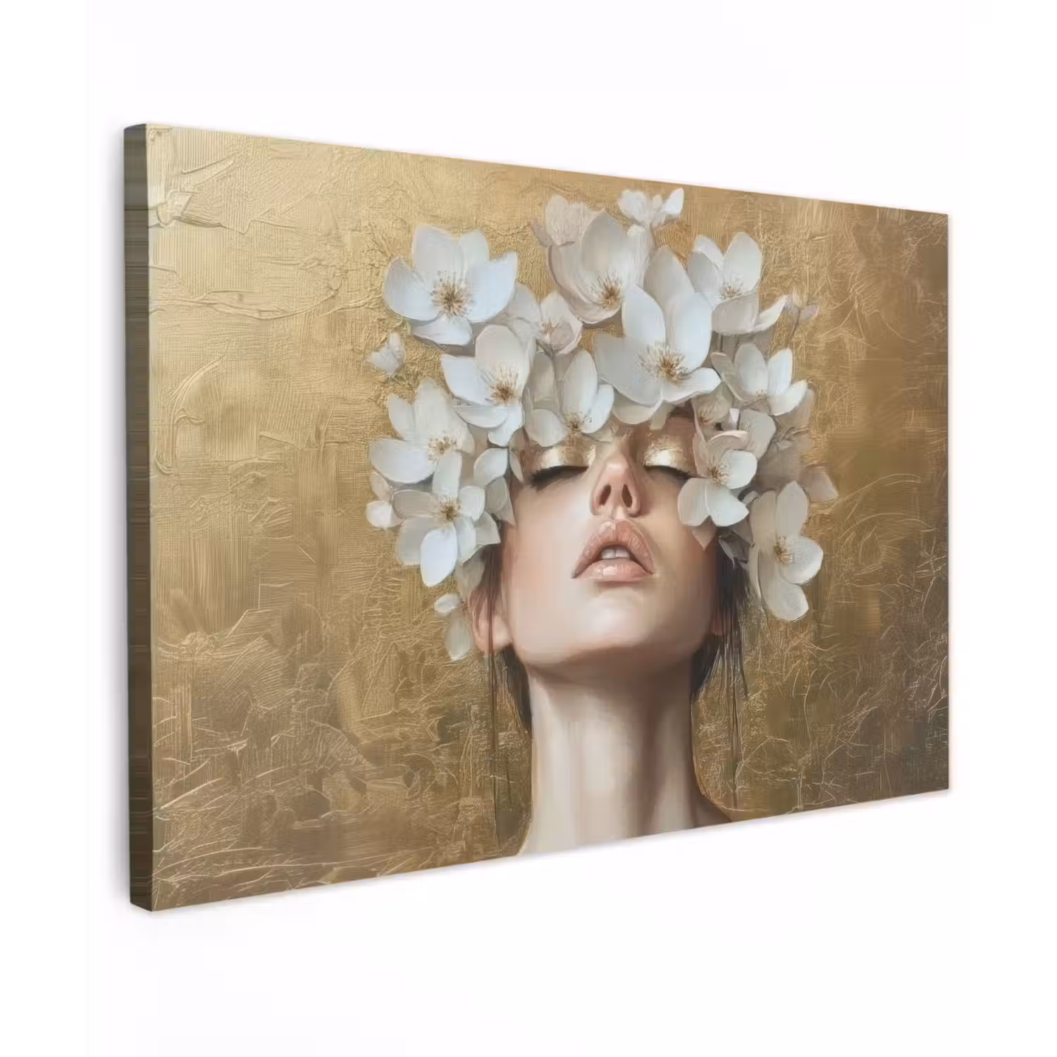 Gezicht - Bloemen - Goud - Abstract canvas 2cm klein -z3d