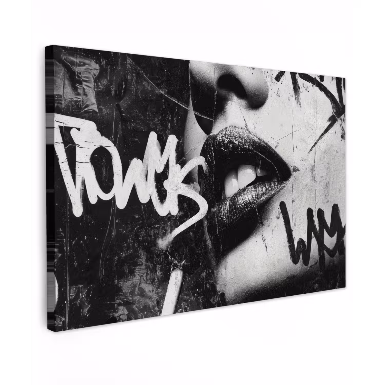 Gezicht - Mond - Graffiti - Zwart canvas 2cm klein -z3d