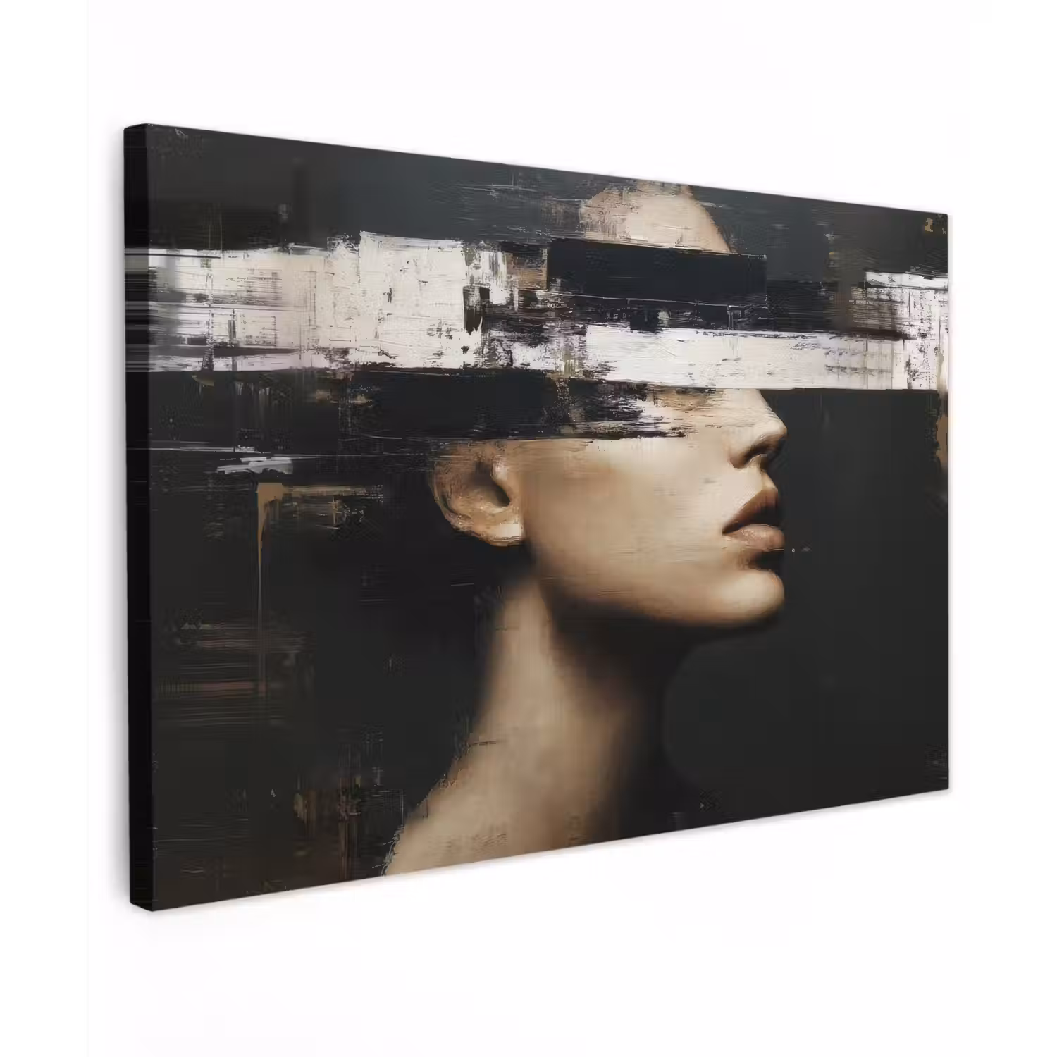 Gezicht - Vrouw - Zwart - Abstract canvas 2cm klein -z3d