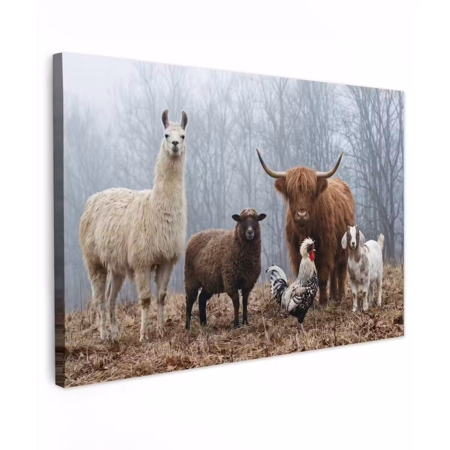 Boerderijdieren - Groep - Mist - Natuur - Rustiek canvas 2cm klein -z3d