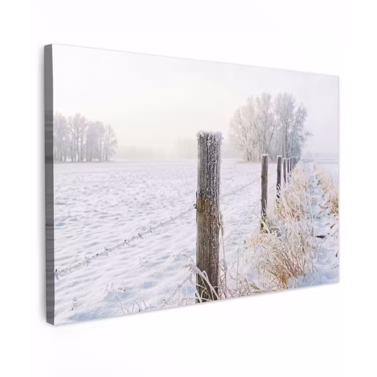 Hek - Sneeuw - Mist - Platteland - Nostalgisch canvas 2cm klein -z3d