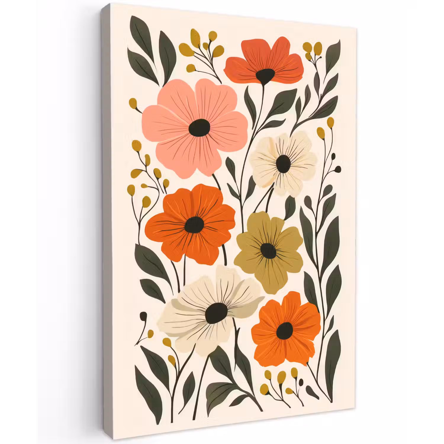 Veldbloemen - Stengels - Blaadjes - Groen canvas 2cm klein -z3d