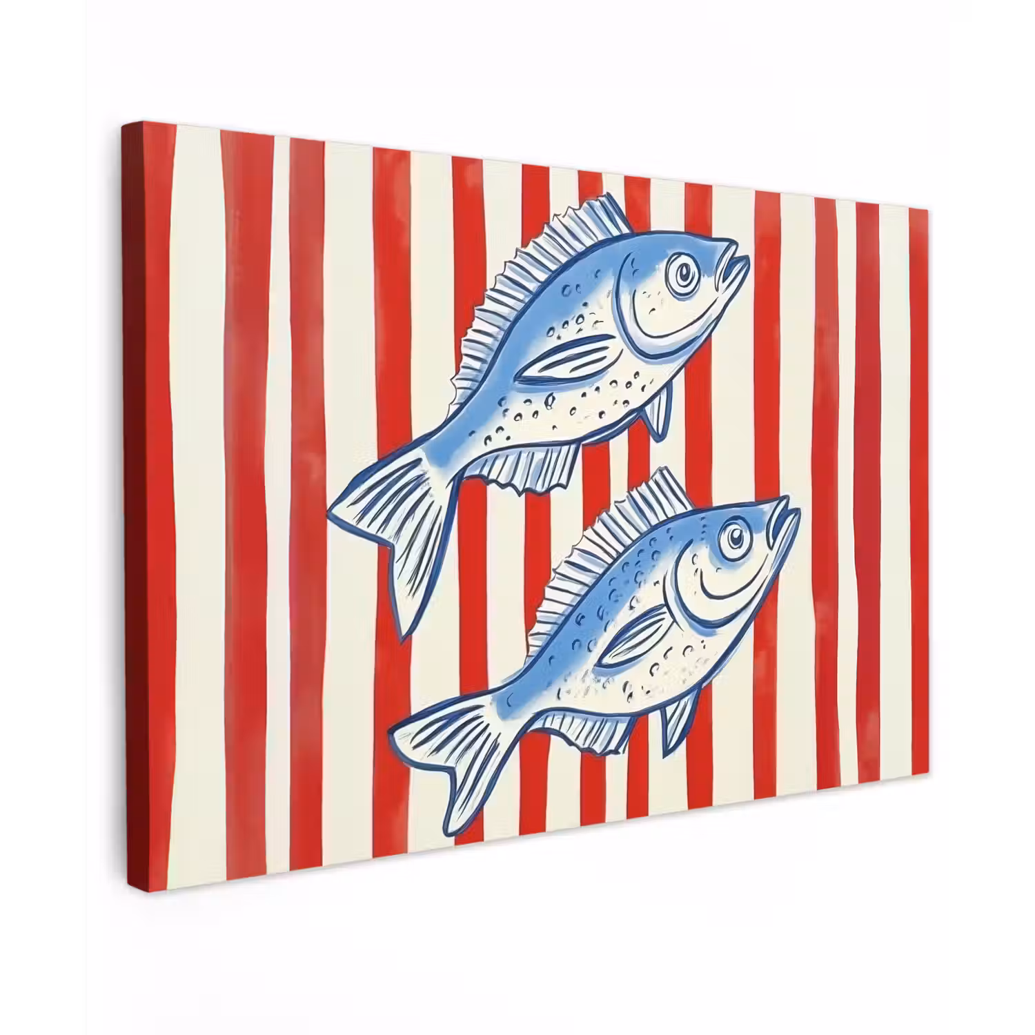 Vissen - Verticale strepen - Blauw - Rood canvas 2cm klein -z3d