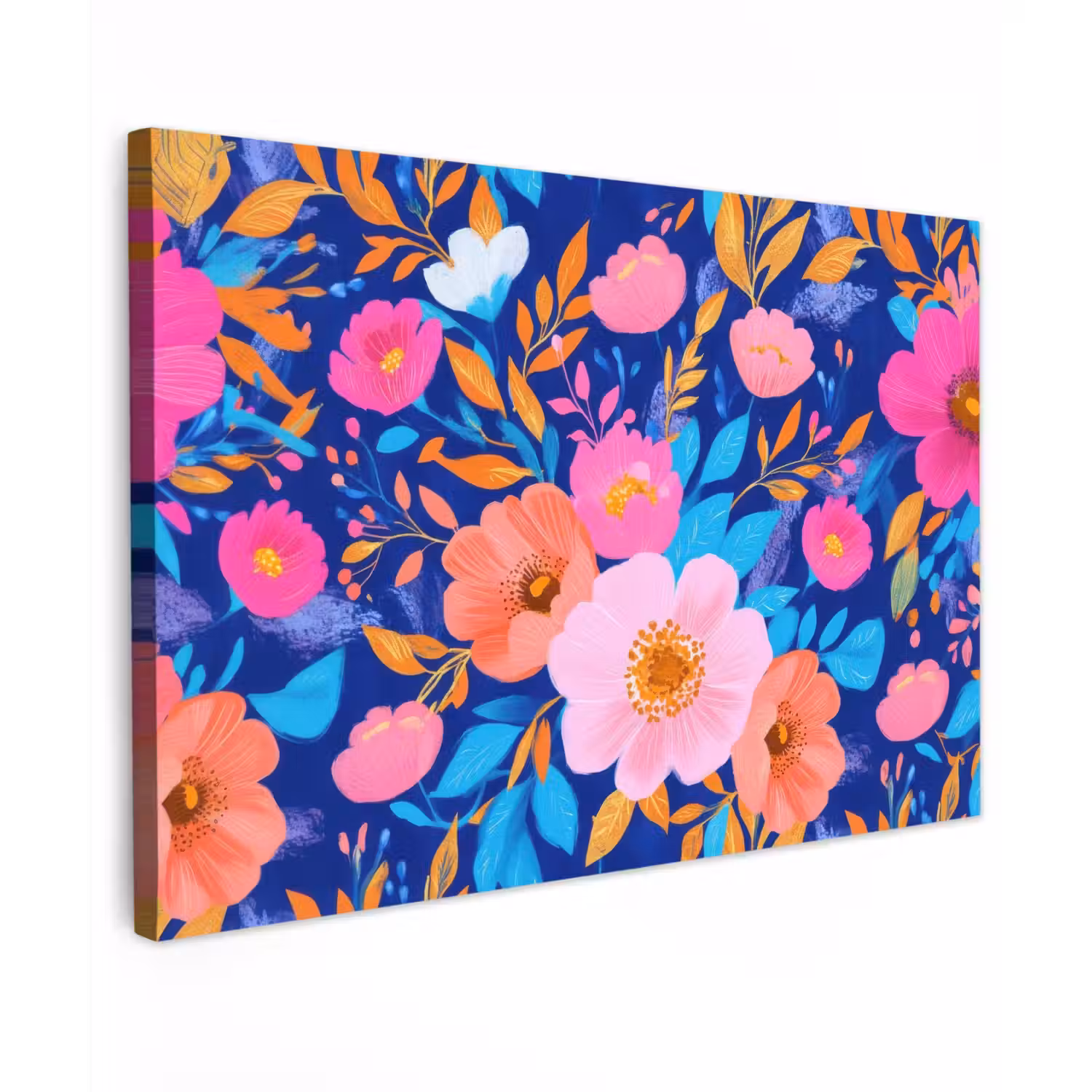 Bloemen - Blauw - Roze canvas 2cm klein -z3d