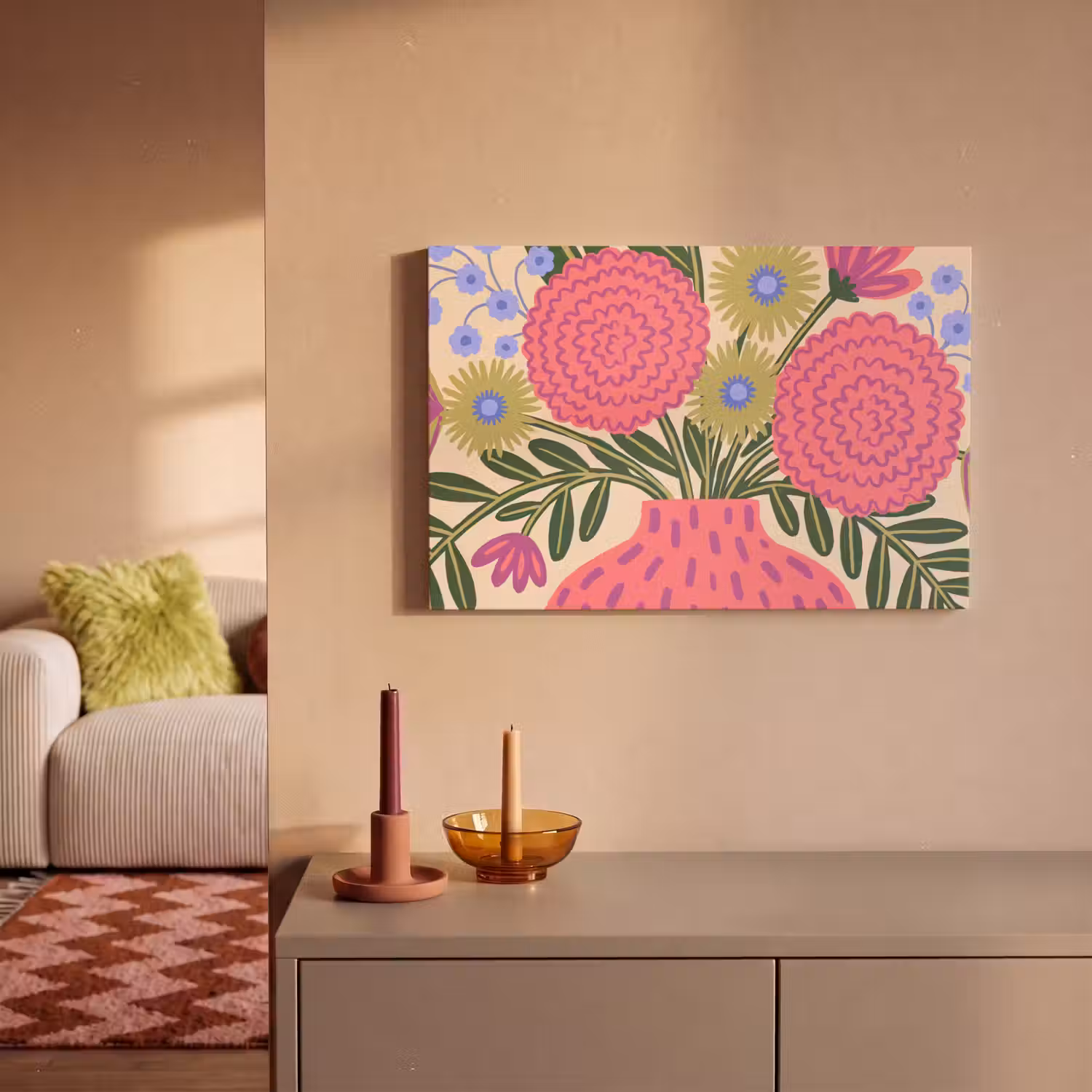Bloemen - Boeket - Natuur - Abstract - Roze canvas 2cm klein -sfeer1