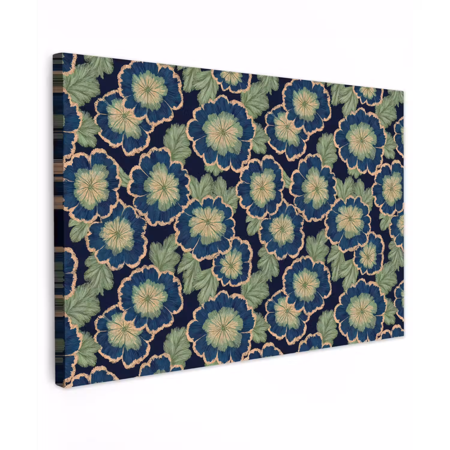 Bloemen - Borduurwerk - Patroon - Blauw - Groen canvas 2cm klein 34 -z3d