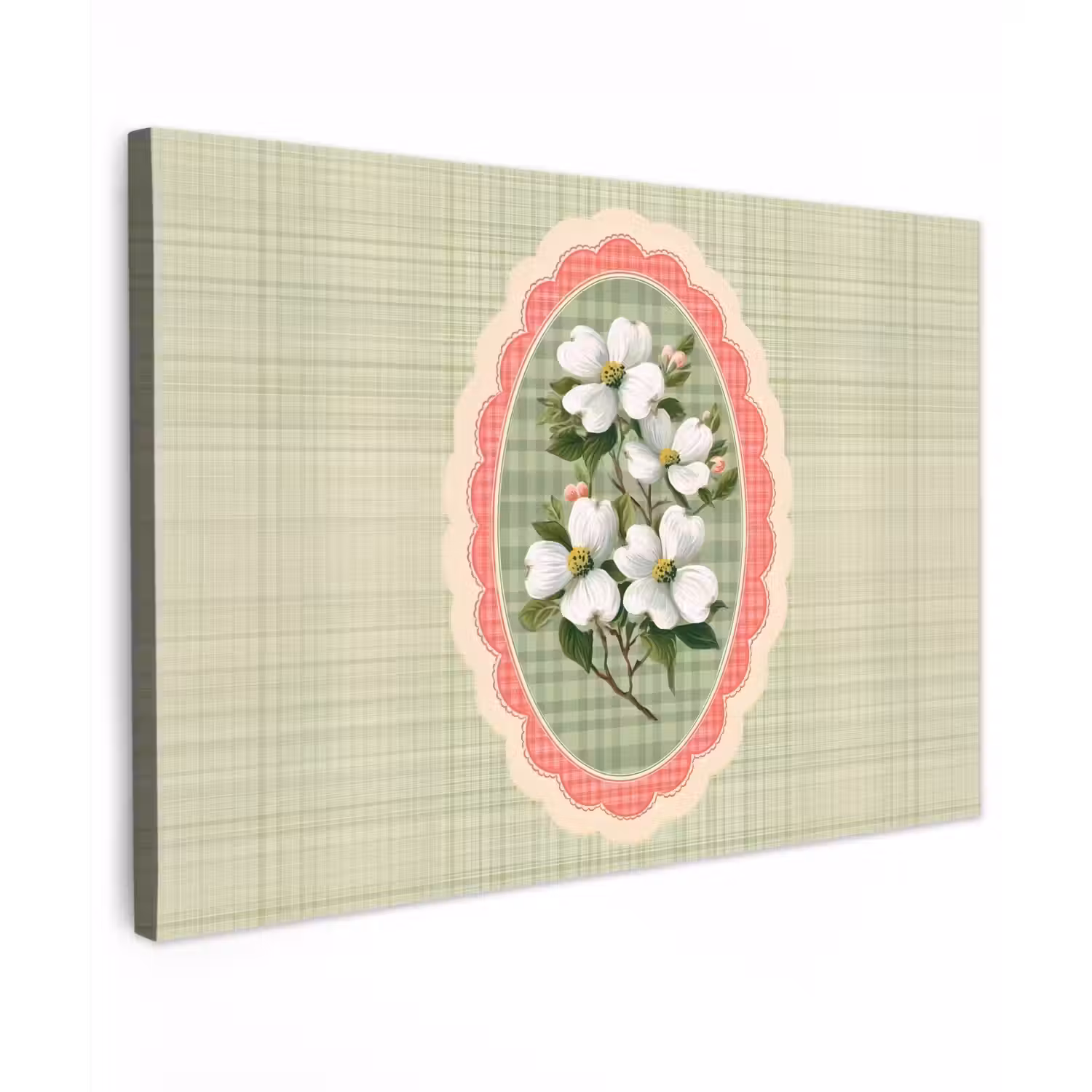 Bloemen - Illustratie - Geruit - Groen canvas 2cm klein -z3d
