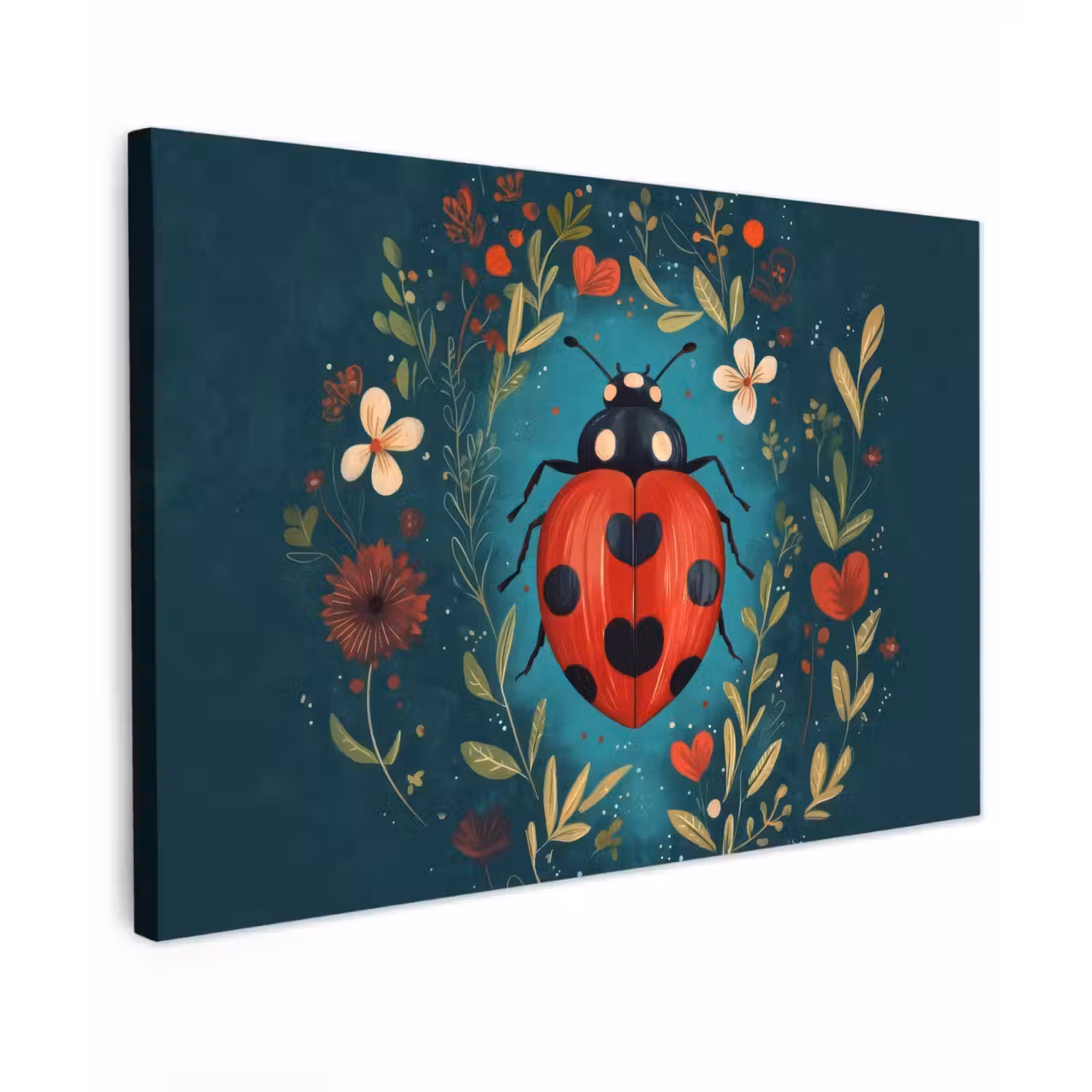Bloemen - Lieveheersbeestje - Hartje - Rood canvas 2cm klein -z3d