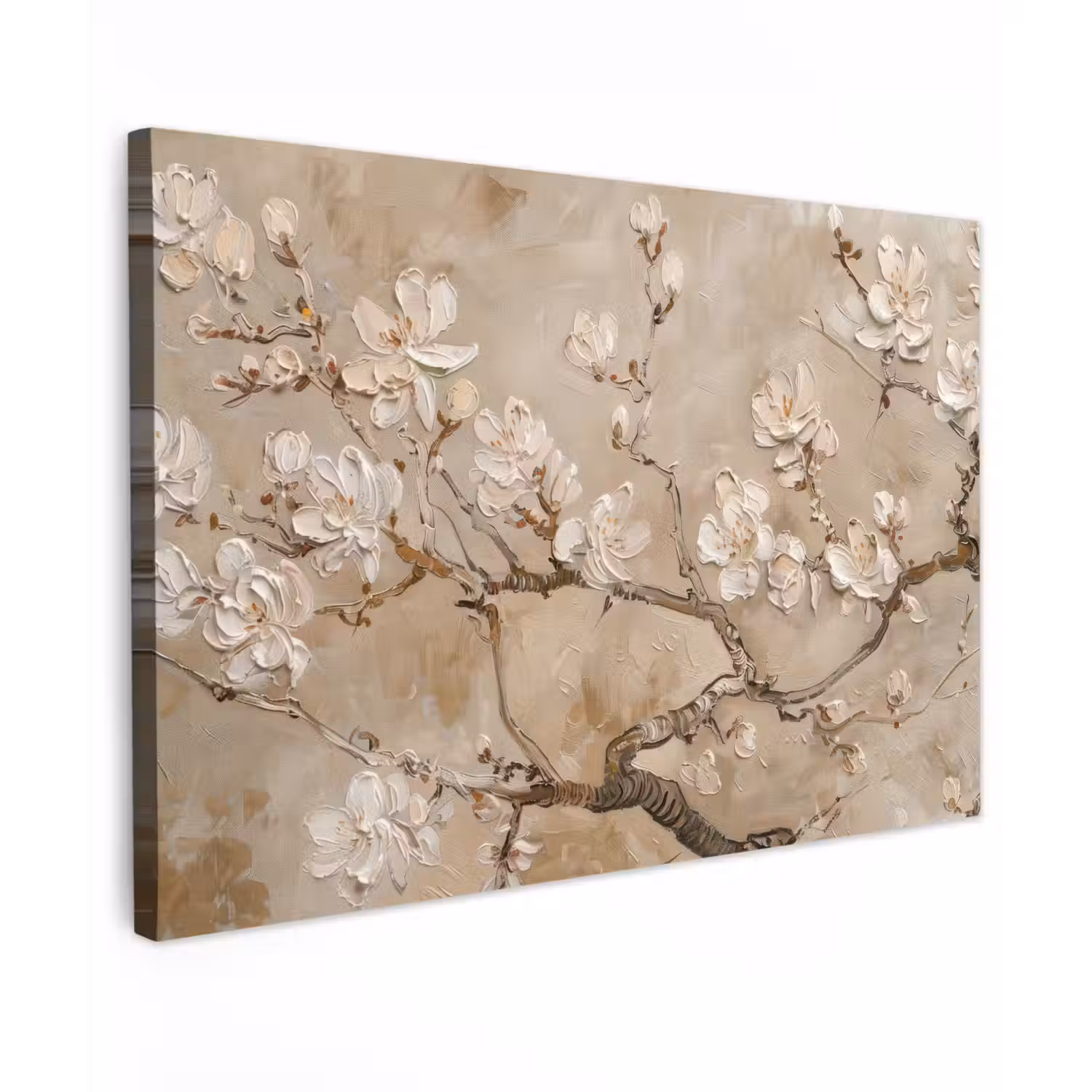 Bloemen - Modern - Beige - Wit - Bloesem canvas 2cm klein -z3d
