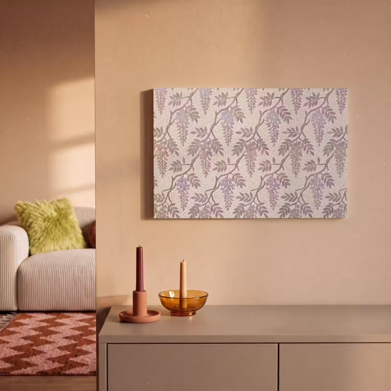 Bloemen - Mozaïek - Natuur - Patroon - Paars canvas 2cm klein -sfeer1