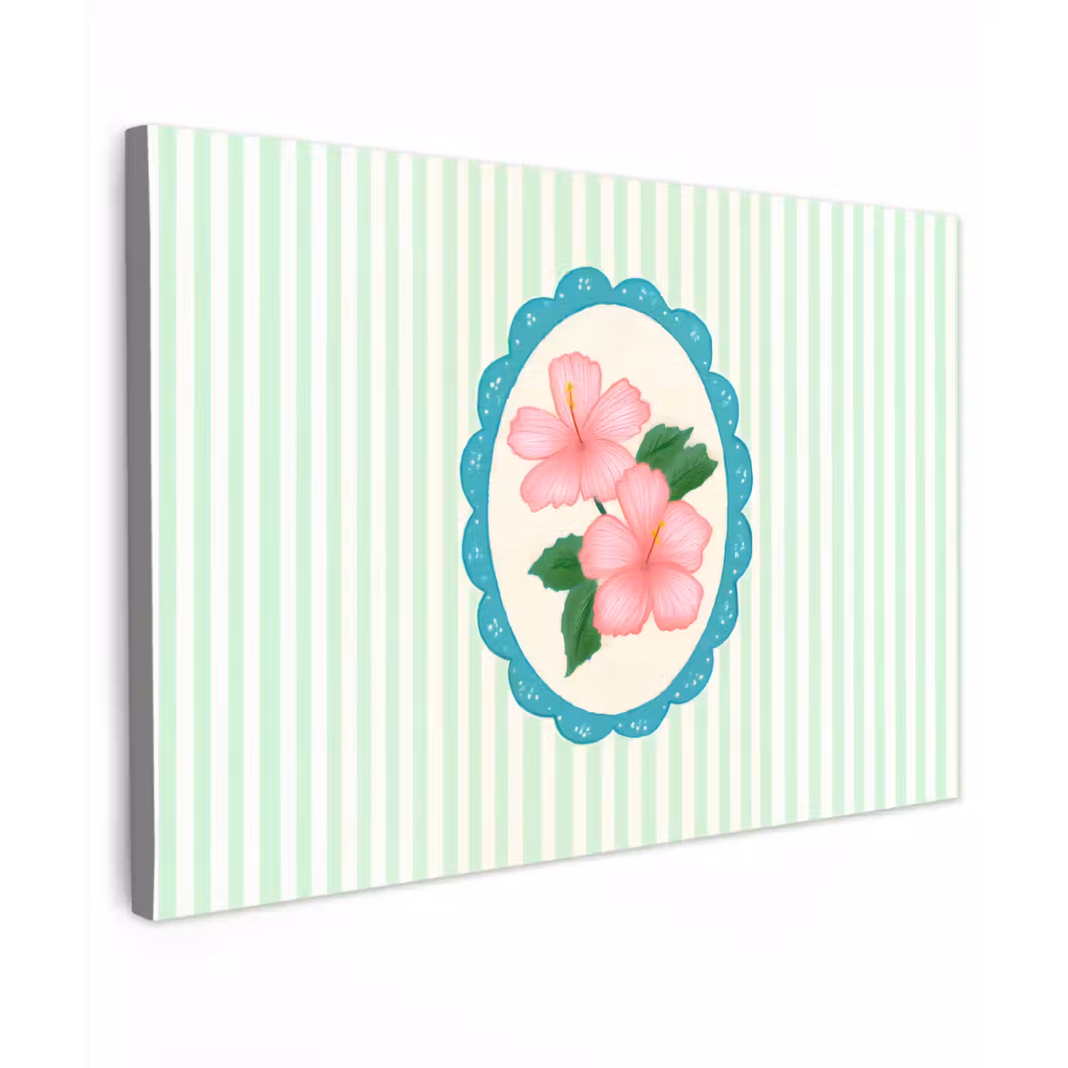 Bloemen - Ovaal - Strepen - Groen canvas 2cm klein -z3d