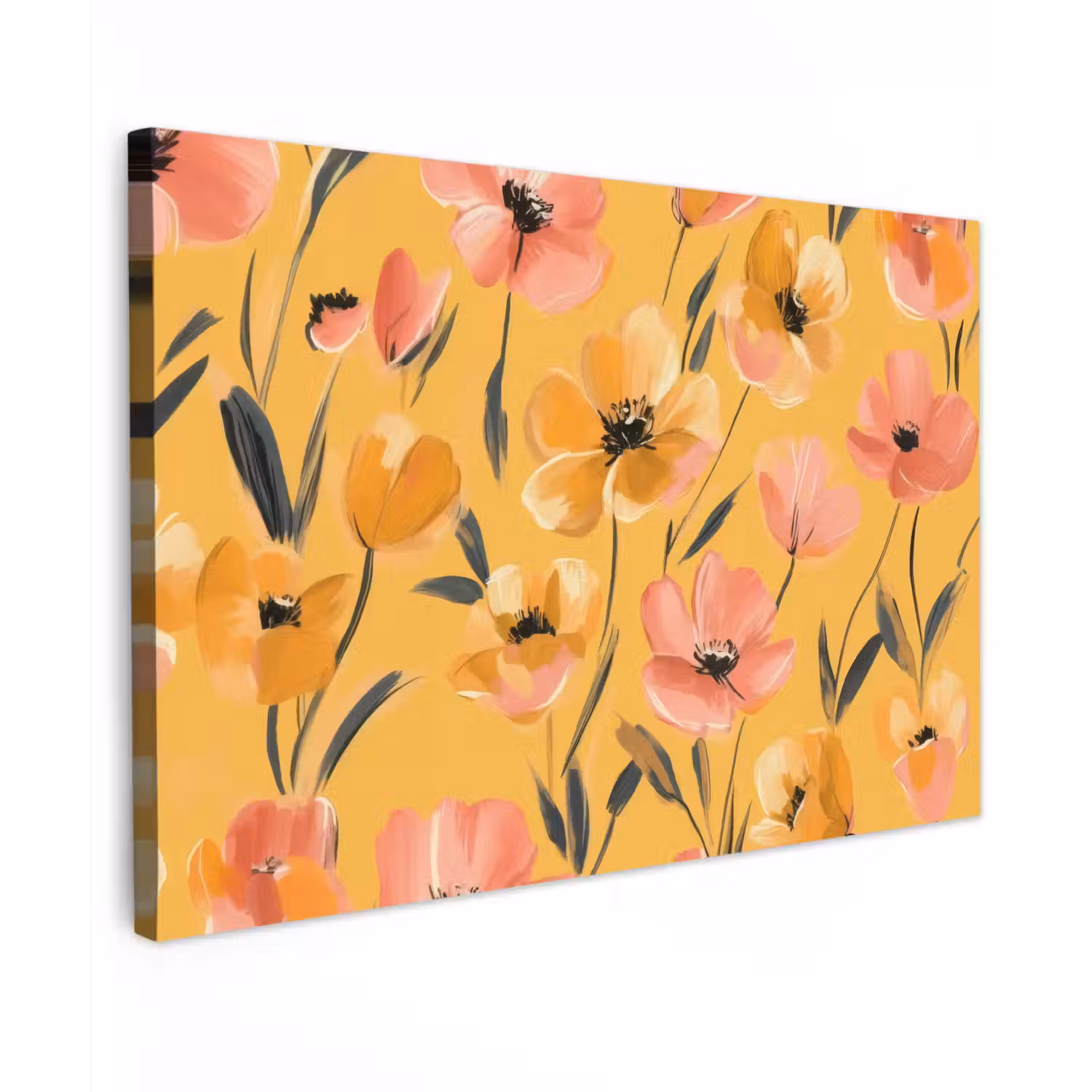 Bloemen - Geschilderd - Geel canvas 2cm klein -z3d