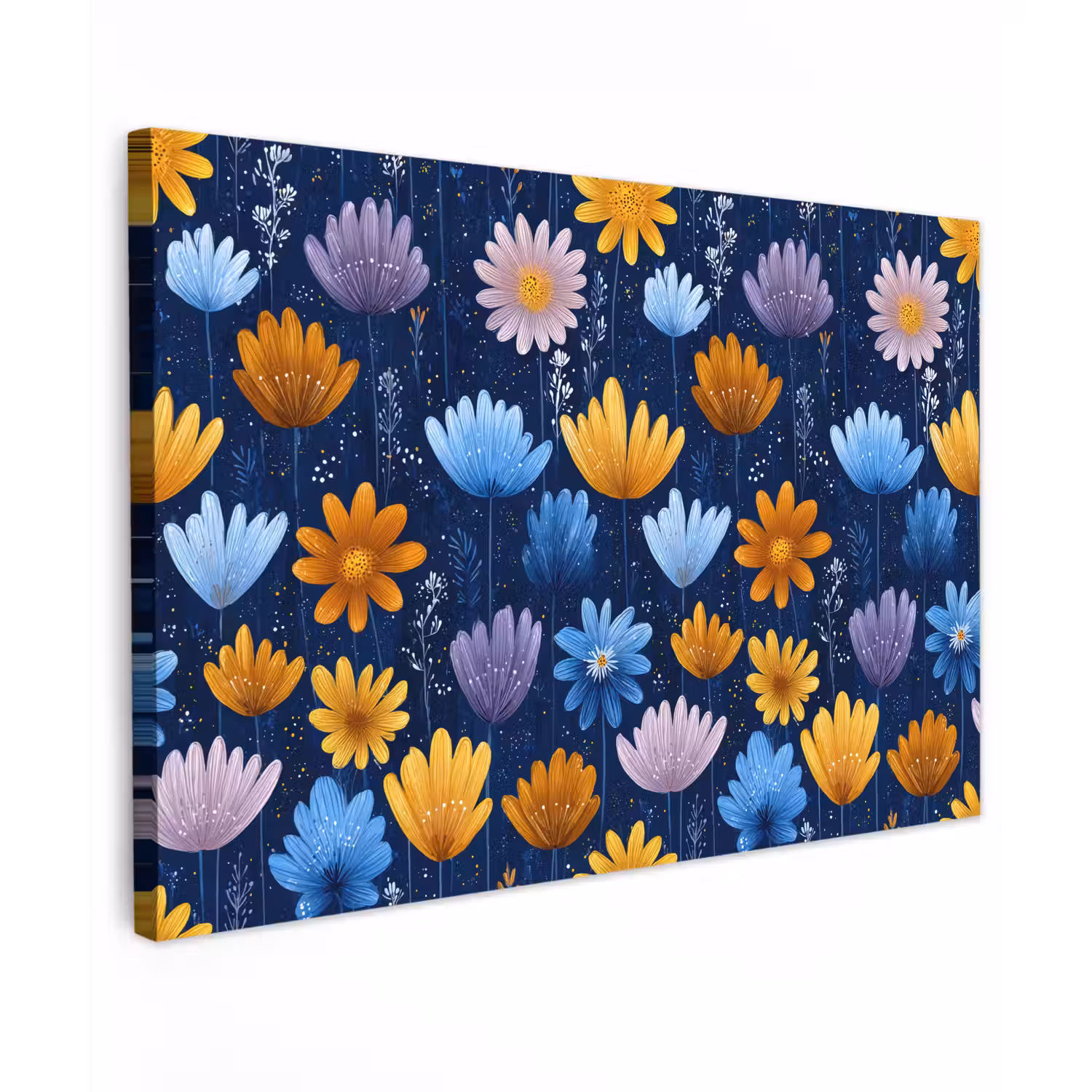 Bloemen - Patroon - Blauw - Contrast canvas 2cm klein -z3d