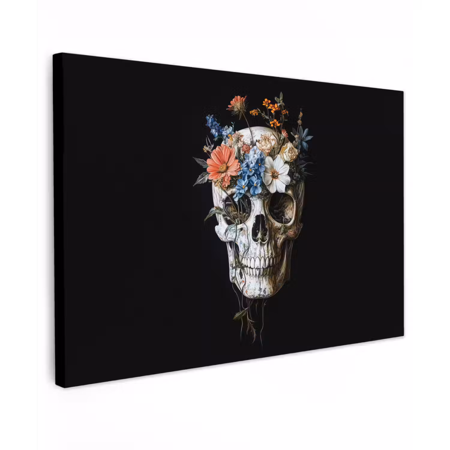 Bloemen - Schedel - Kleurrijk canvas 2cm klein -z3d
