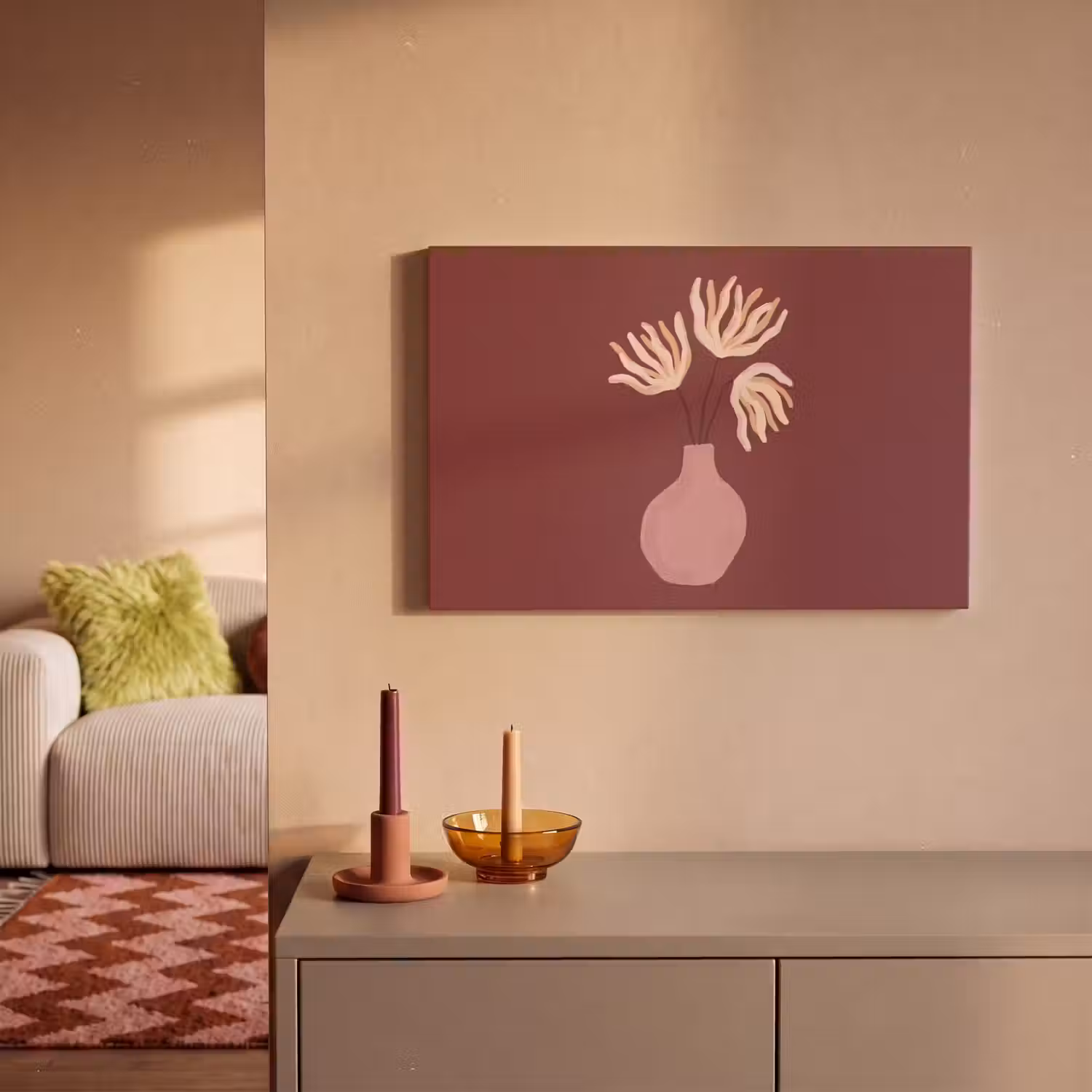 Bloemen - Vaas - Abstract - Modern - Aardetinten canvas 2cm klein -sfeer1