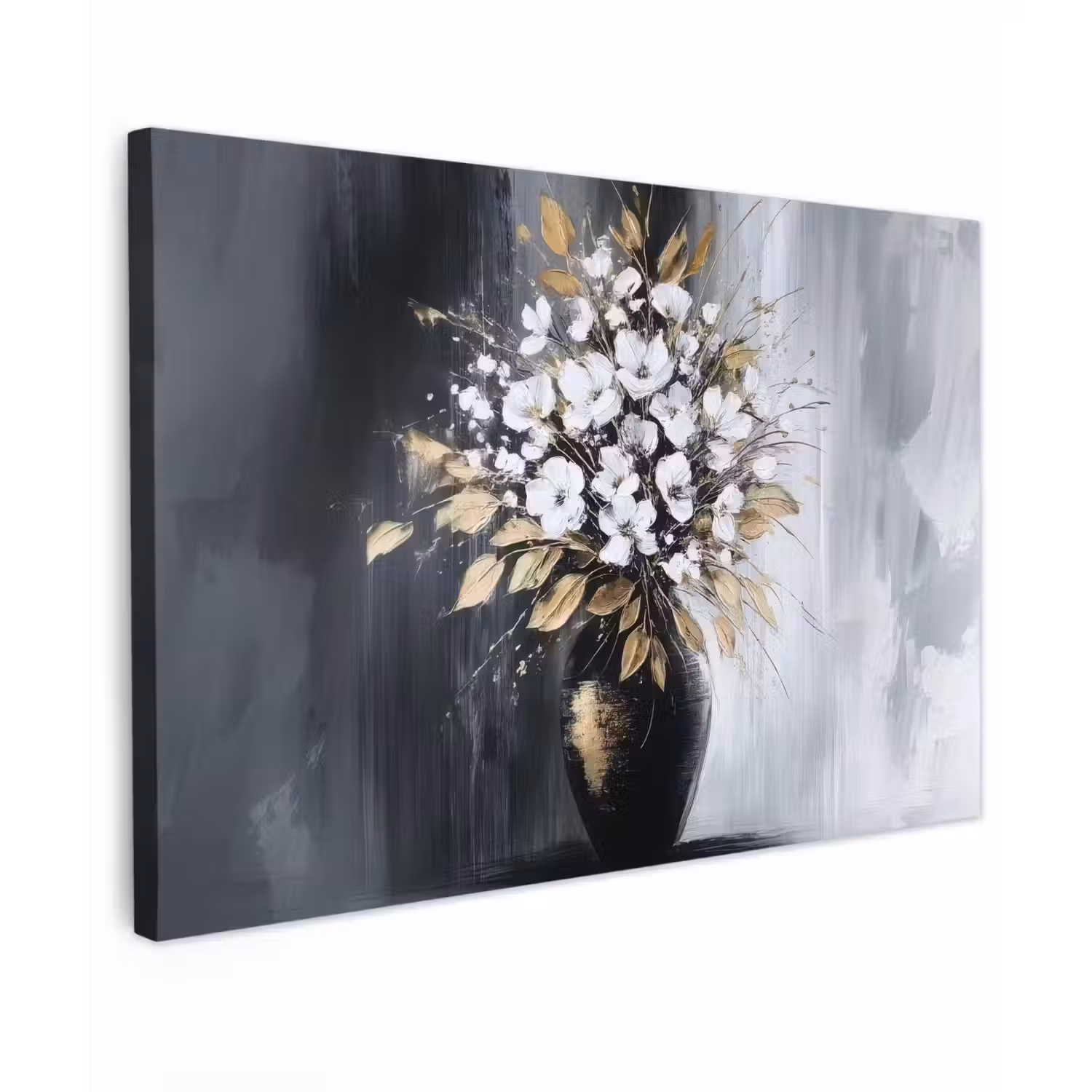 Bloemen - Wit - Vaas - Abstract canvas 2cm klein -z3d
