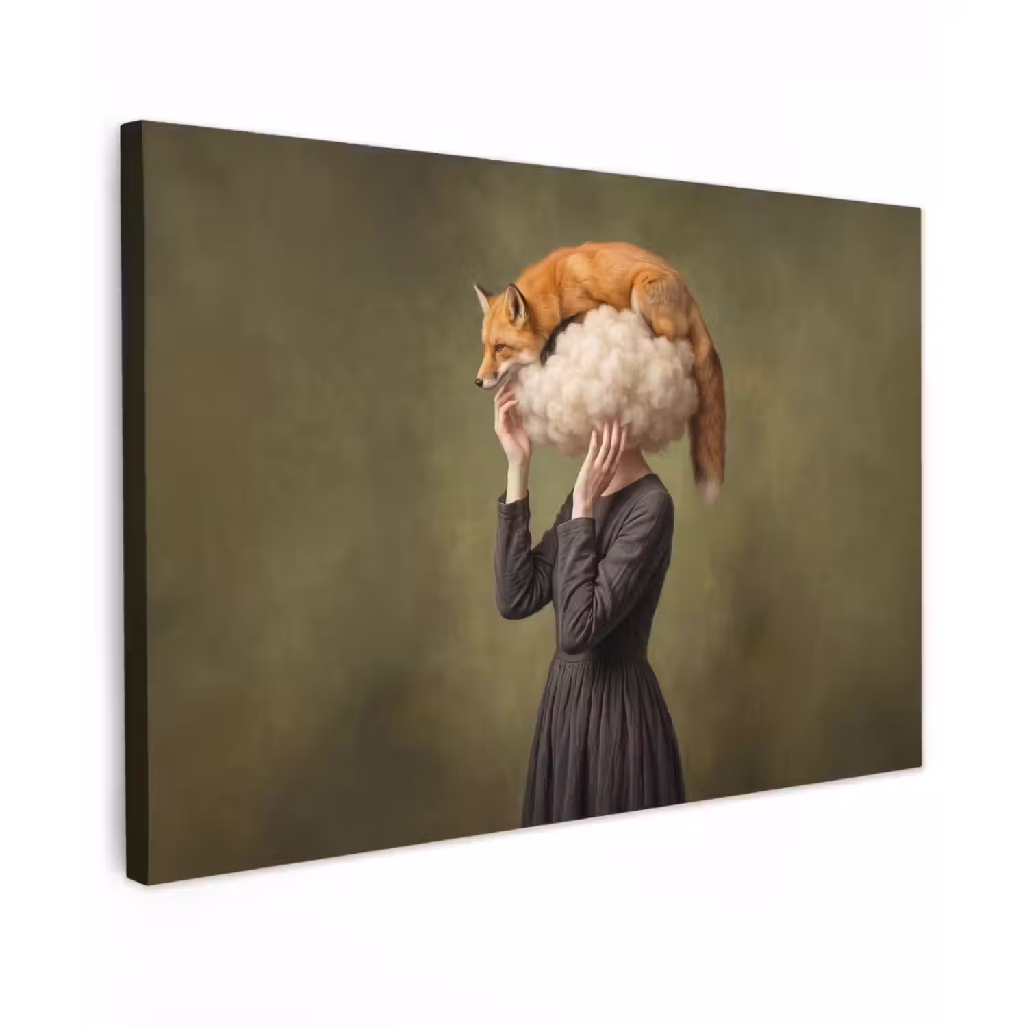 Vos - Surrealistisch - Groen canvas 2cm klein -z3d