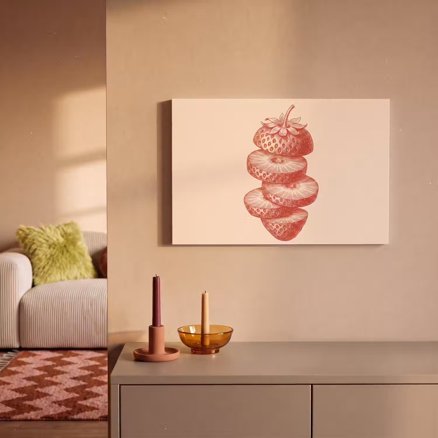 Fruit - Gesneden - Illustratie - Rood - Vintage canvas 2cm klein -sfeer1
