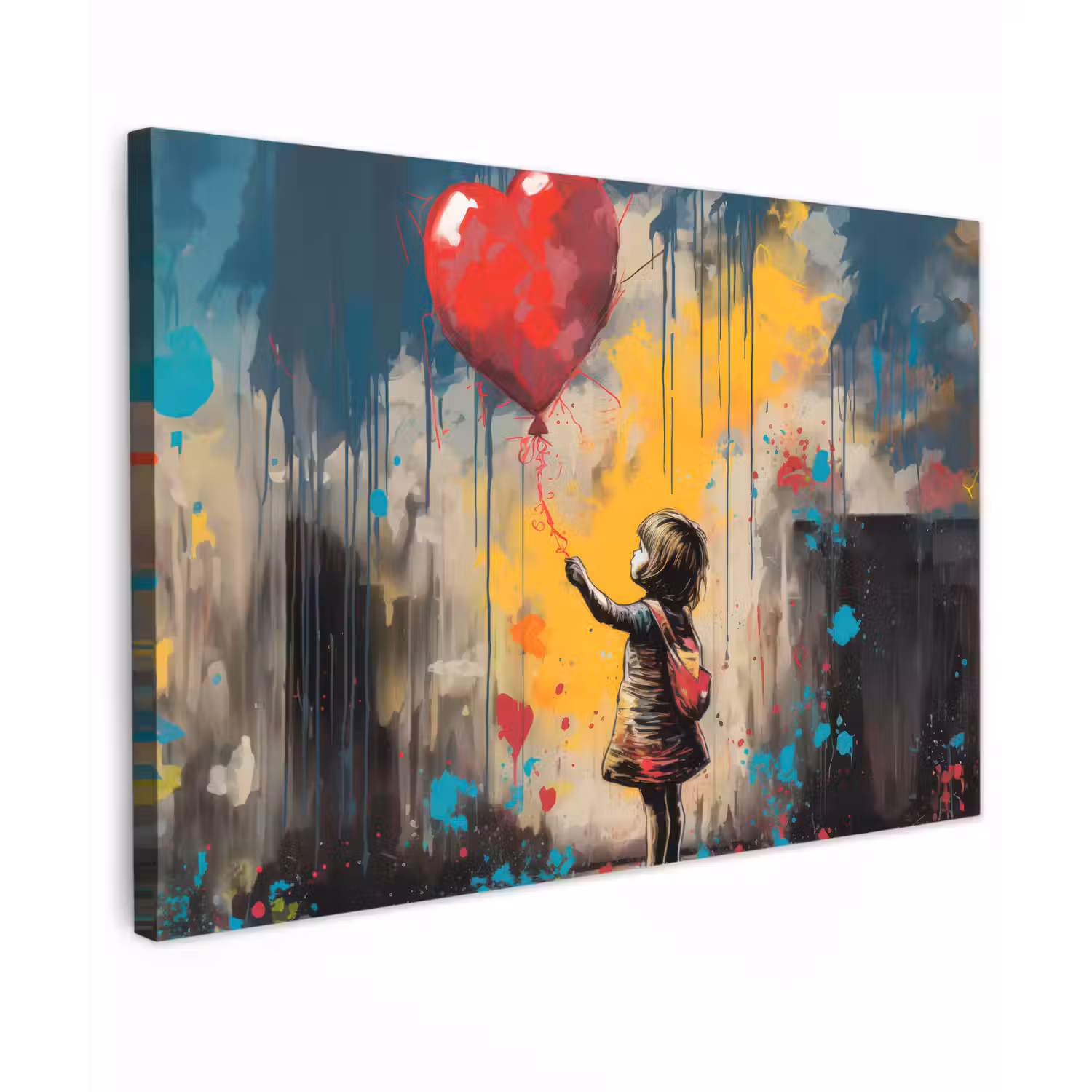 Meisje - Ballon - Hart - Graffiti canvas 2cm klein -z3d
