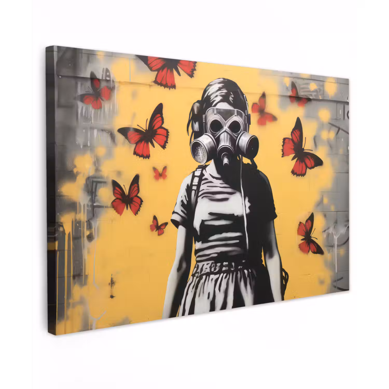 Meisje - Gasmasker - Vlinders - Graffiti canvas 2cm klein -z3d