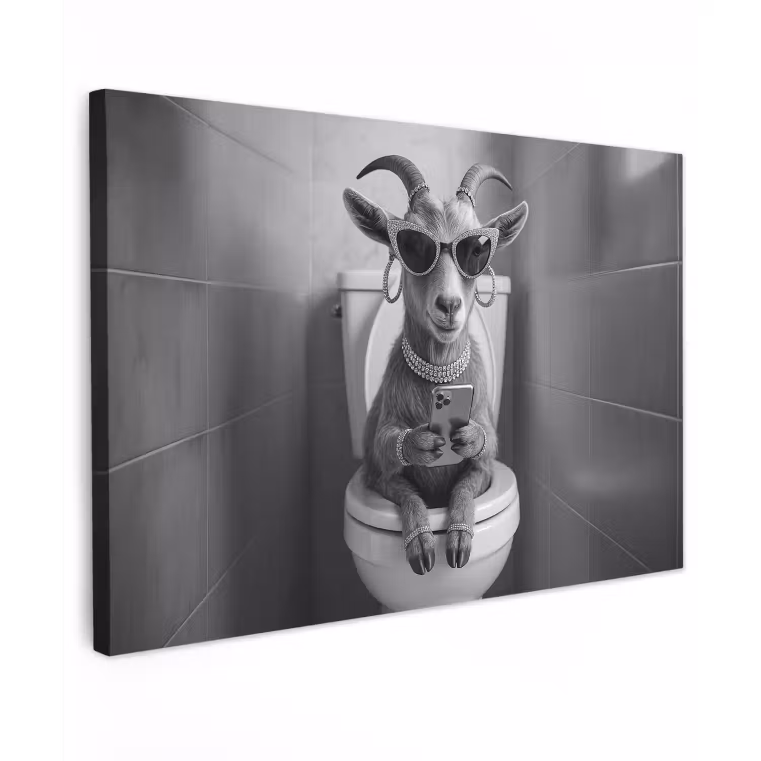 Geit - Telefoon - Toilet - Zwart - Wit canvas 2cm klein -z3d